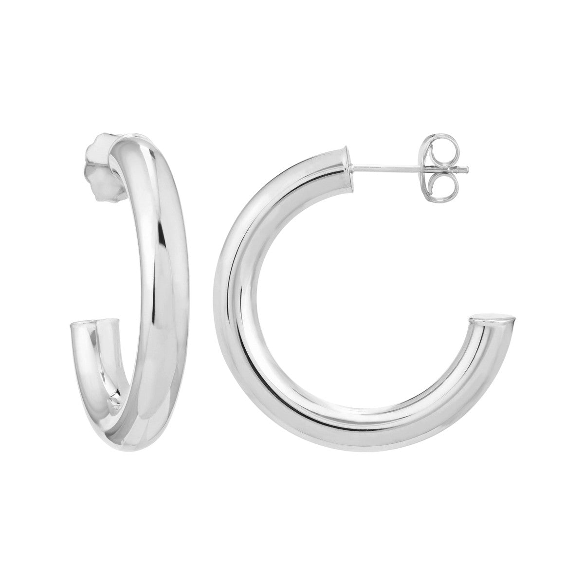 14K WHITE GOLD 25MM OPEN TUBE HOOP EARRINGS