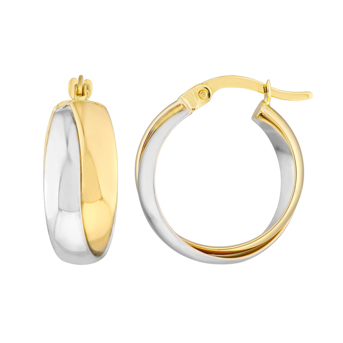 14K WHITE AND YELLOW GOLD TWIST HOOP EARRINGS