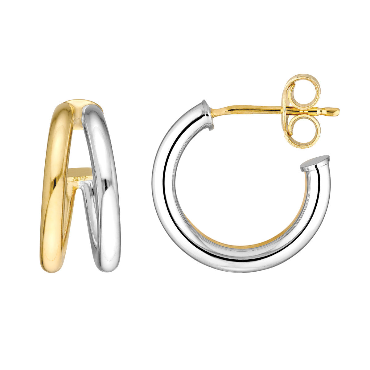 14K WHITE AND YELLOW GOLD SPLIT HOOP EARRINGS