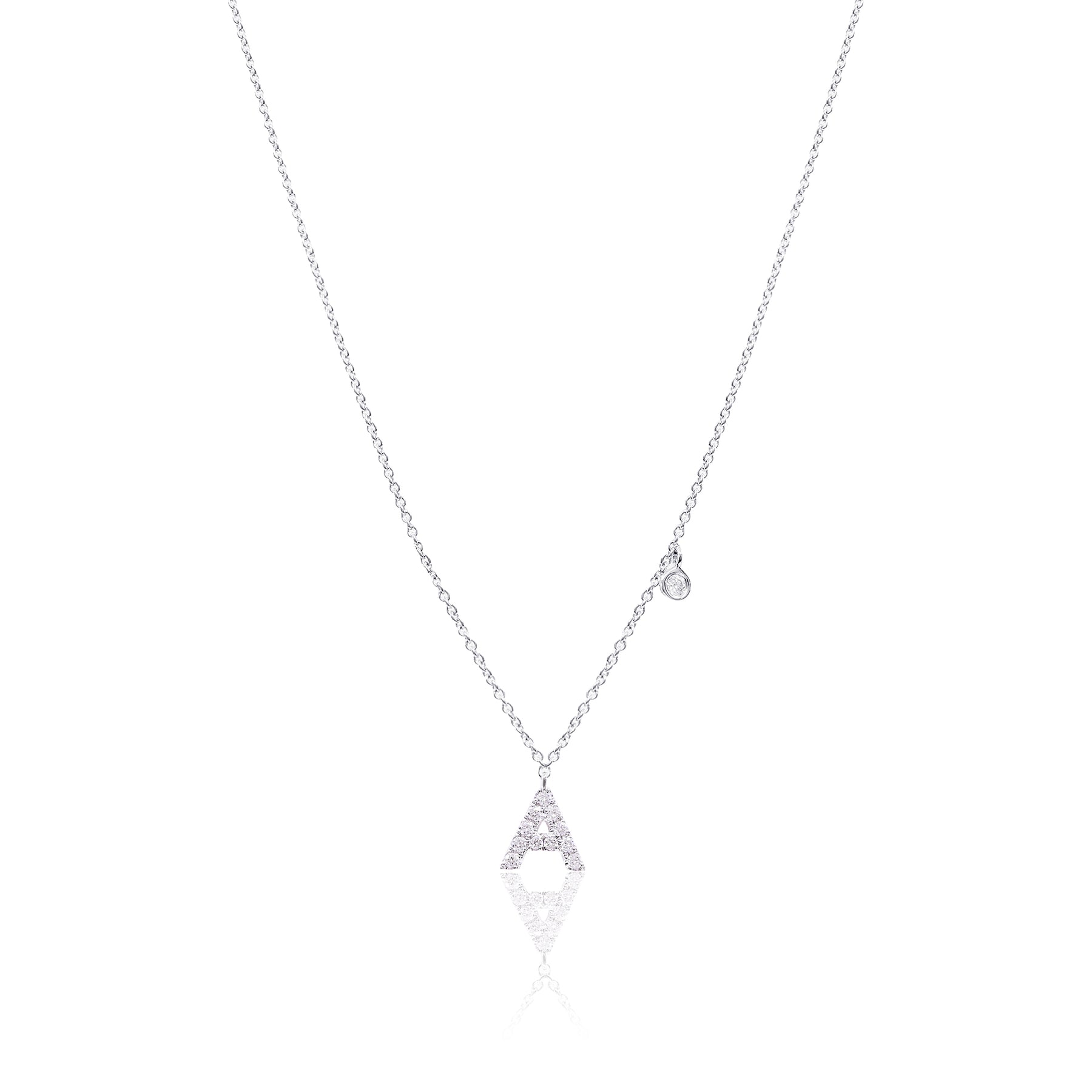 14K WHITE GOLD 16-INCH PAVE DIAMOND LETTER A NECKLACE