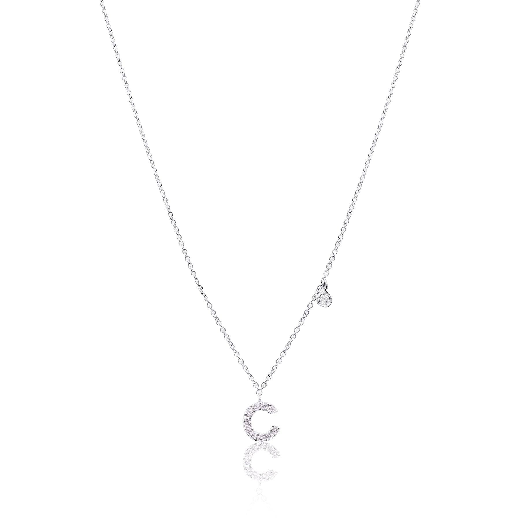 14K WHITE GOLD PAVE DIAMOND C LETTER NECKLACE 