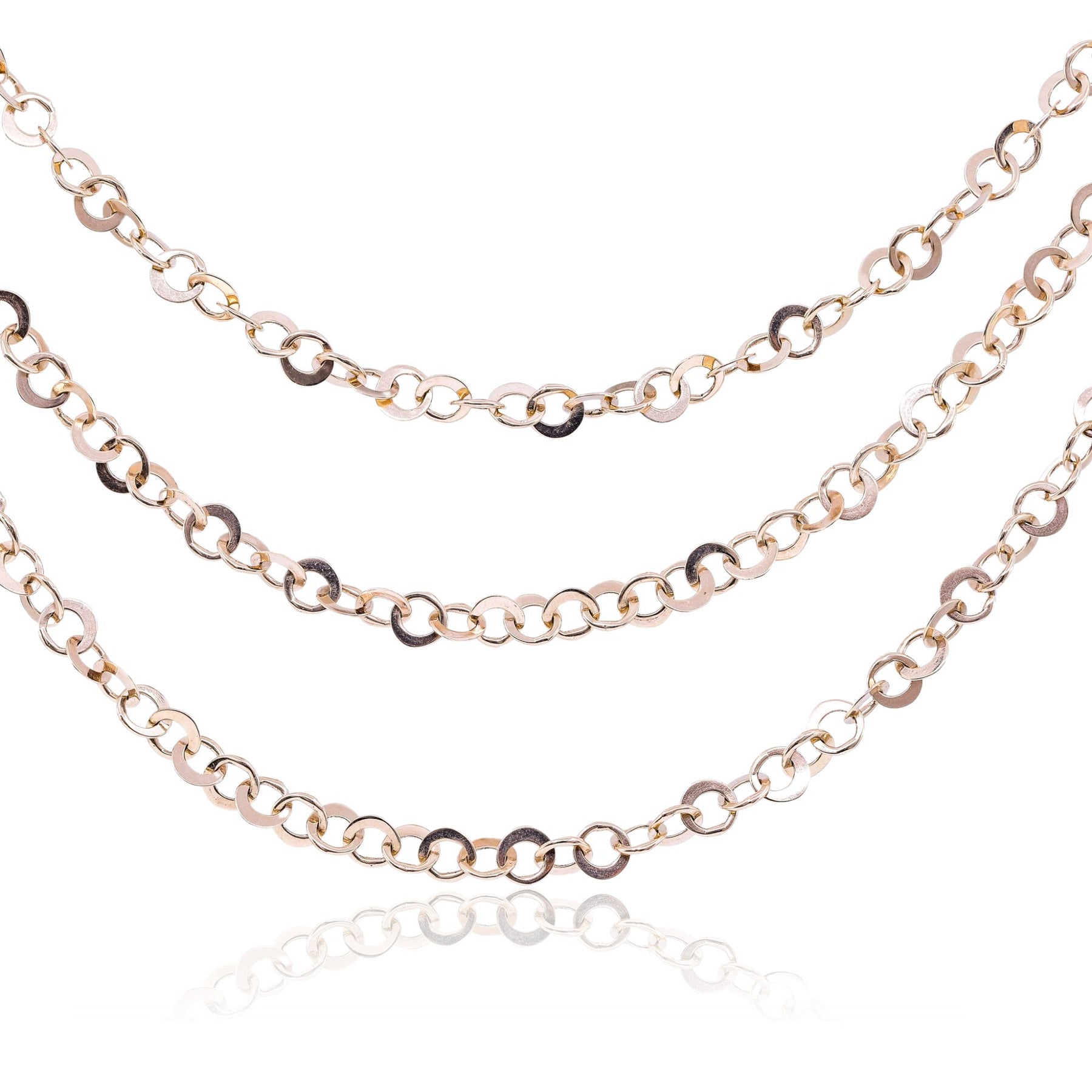 18K ROSE GOLD TRIPLE ROW OPEN CIRCLE NECKLACE