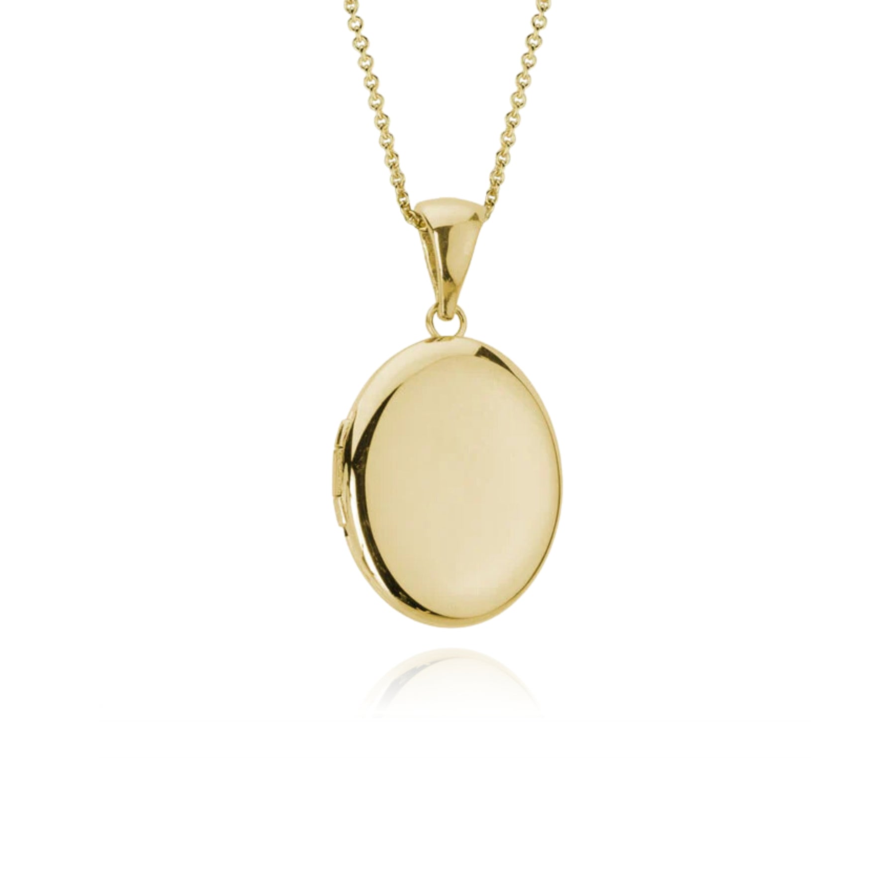 14K YELLOW GOLD 16MM PLAIN OVAL LOCKET NECKLACE