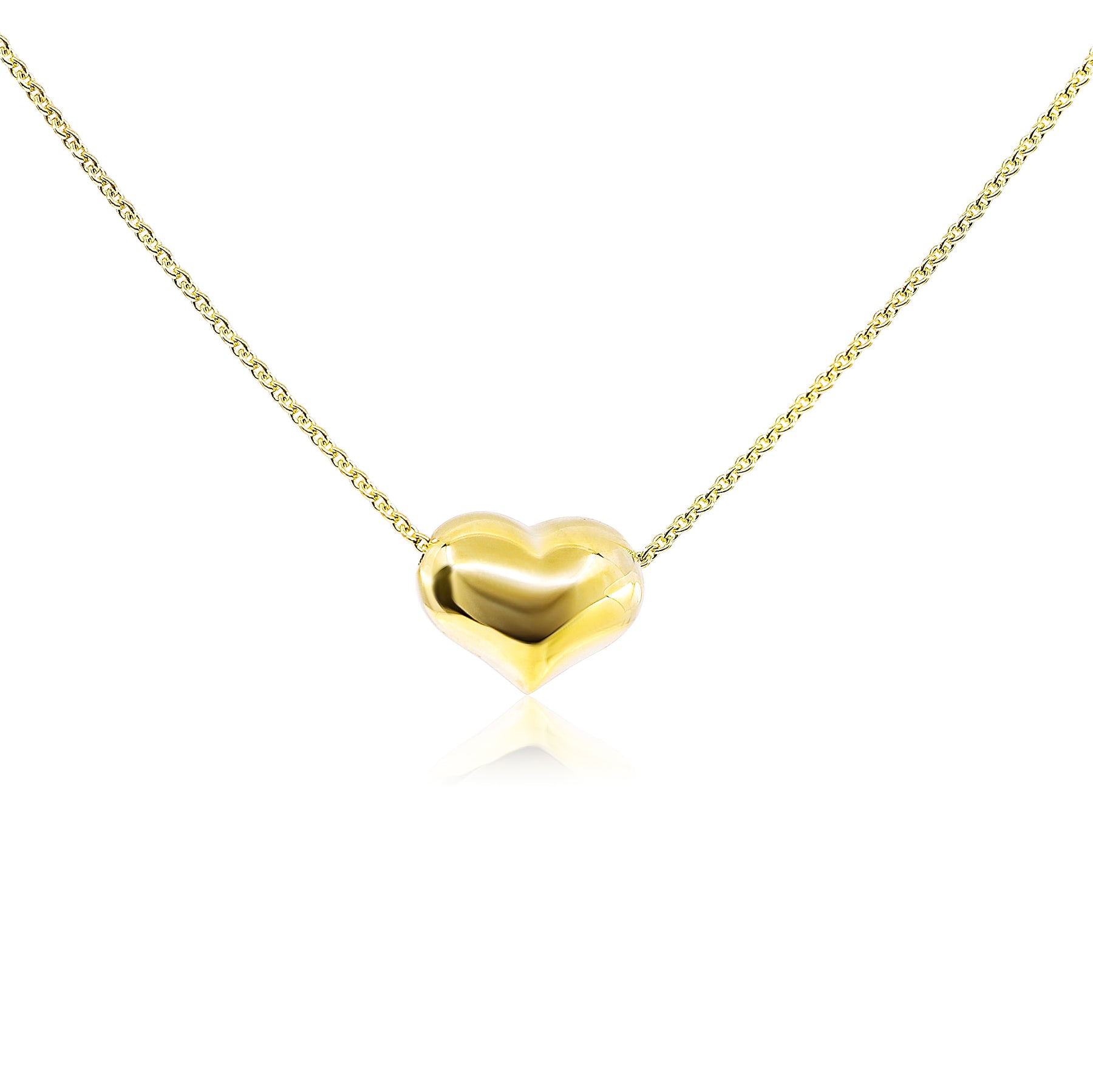 14K YELLOW GOLD PUFFED HEART PENDANT NECKLACE