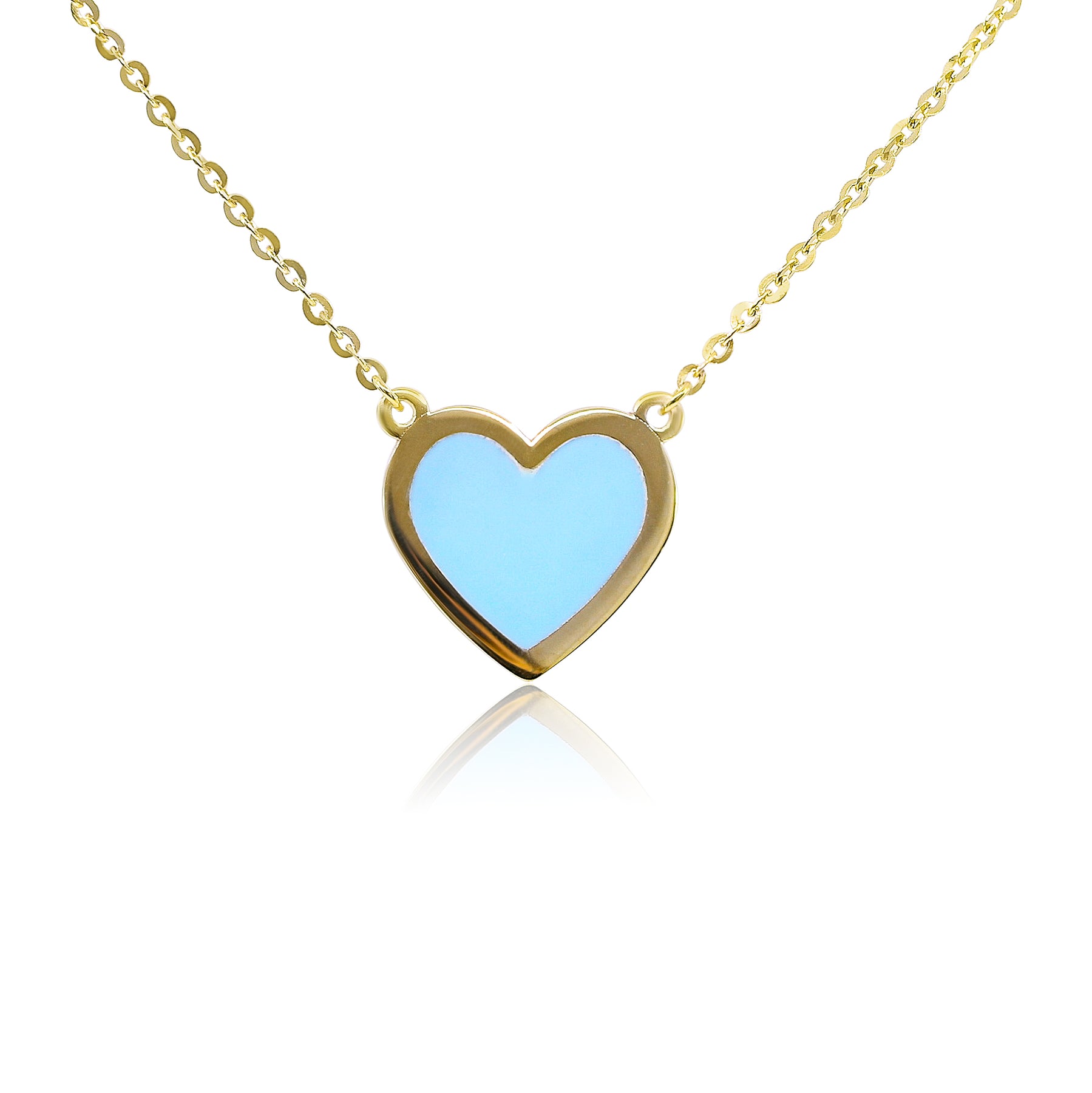 14K YELLOW GOLD TIFFANY BLUE ENAMEL HEART NECKLACE