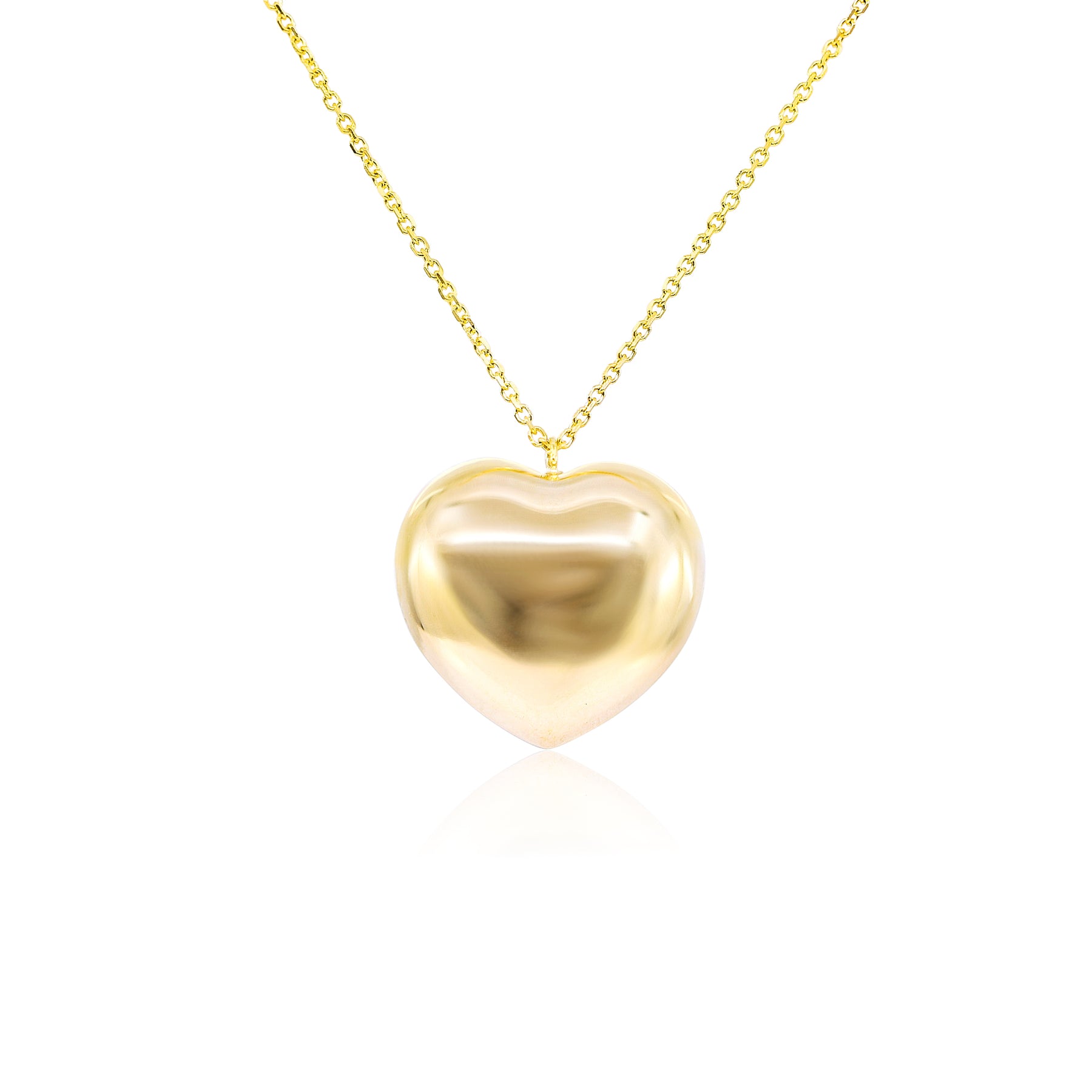 14K YELLOW GOLD LARGE PUFFED HEART NECKLACE