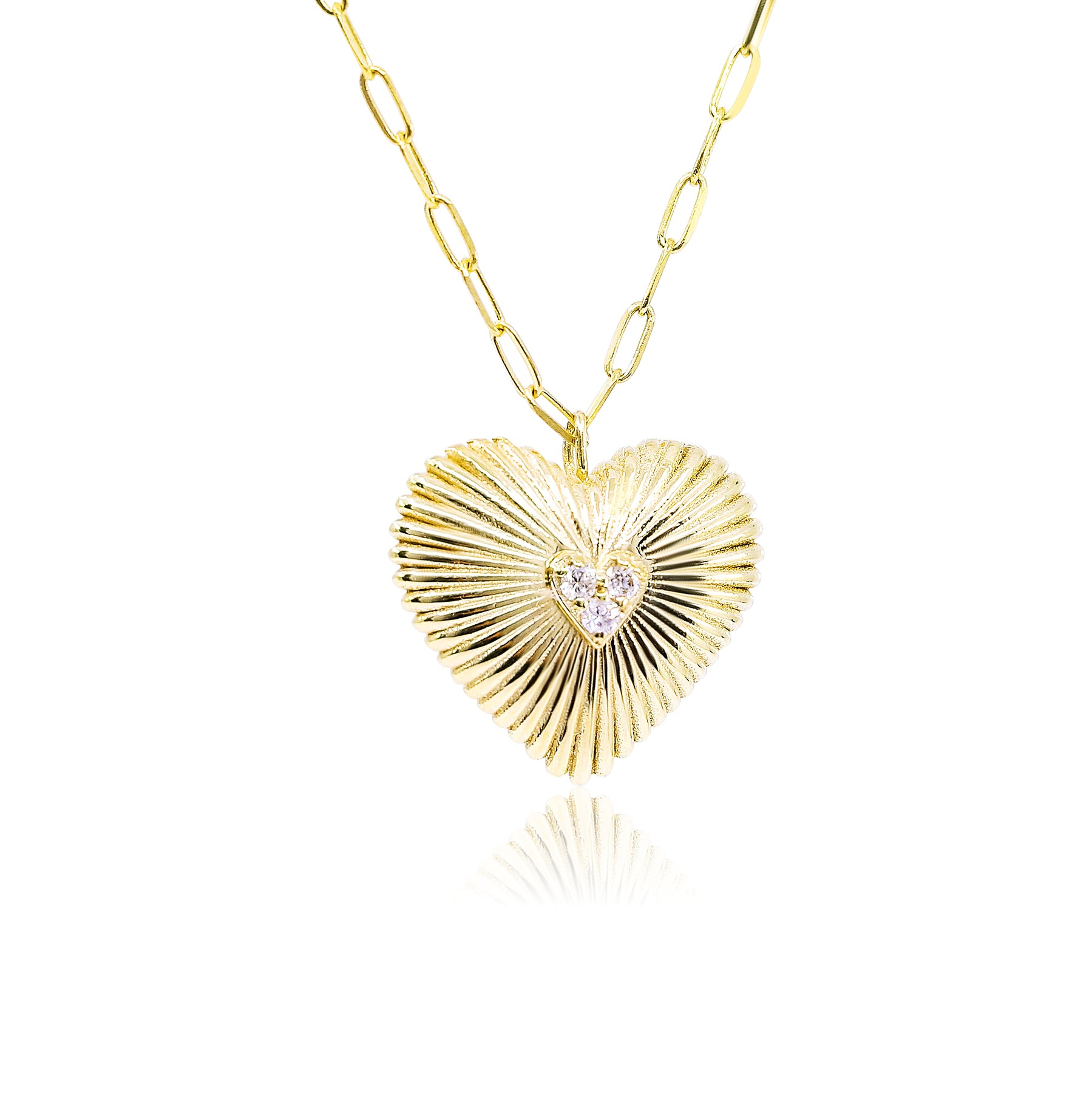 14K YELLOW GOLD DIAMOND RADIANT HEART NECKLACE - 0.05CTW