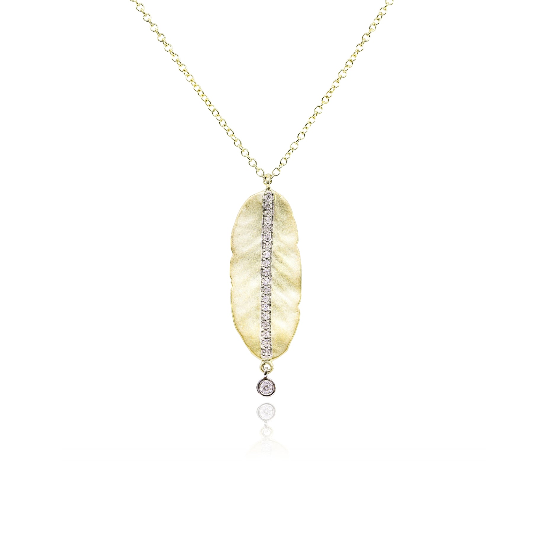 MEIRA T 14K YELLOW GOLD DIAMOND LEAF PENDANT NECKLACE - 0.10CTW