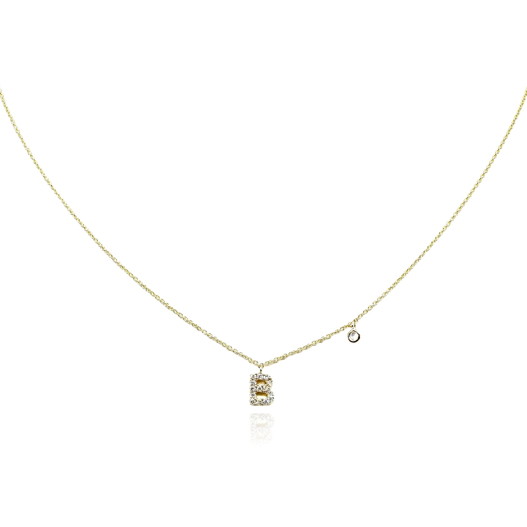 14K YELLOW GOLD PAVE DIAMOND B LETTER NECKLACE