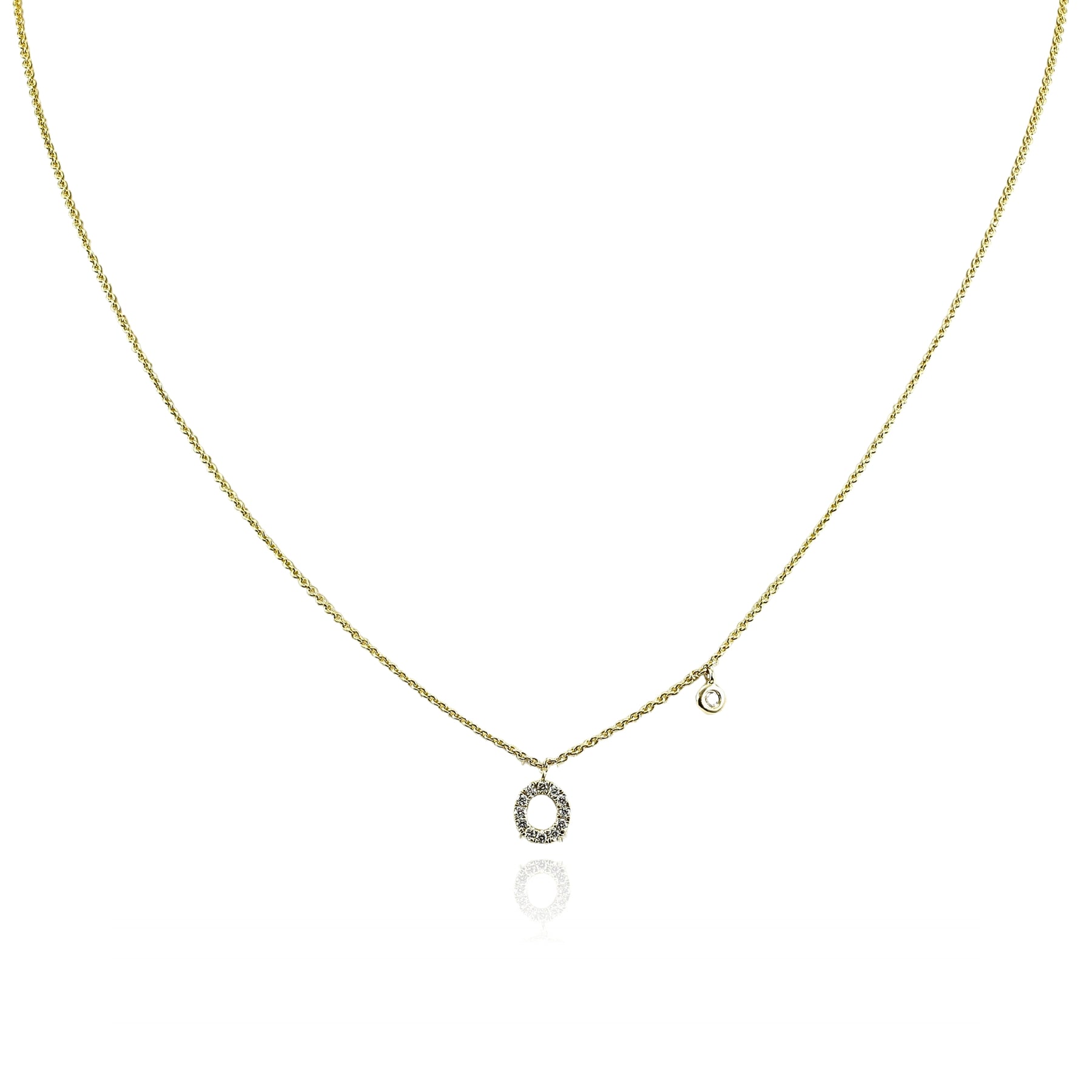 14K YELLOW GOLD PAVE DIAMOND LETTER O NECKLACE