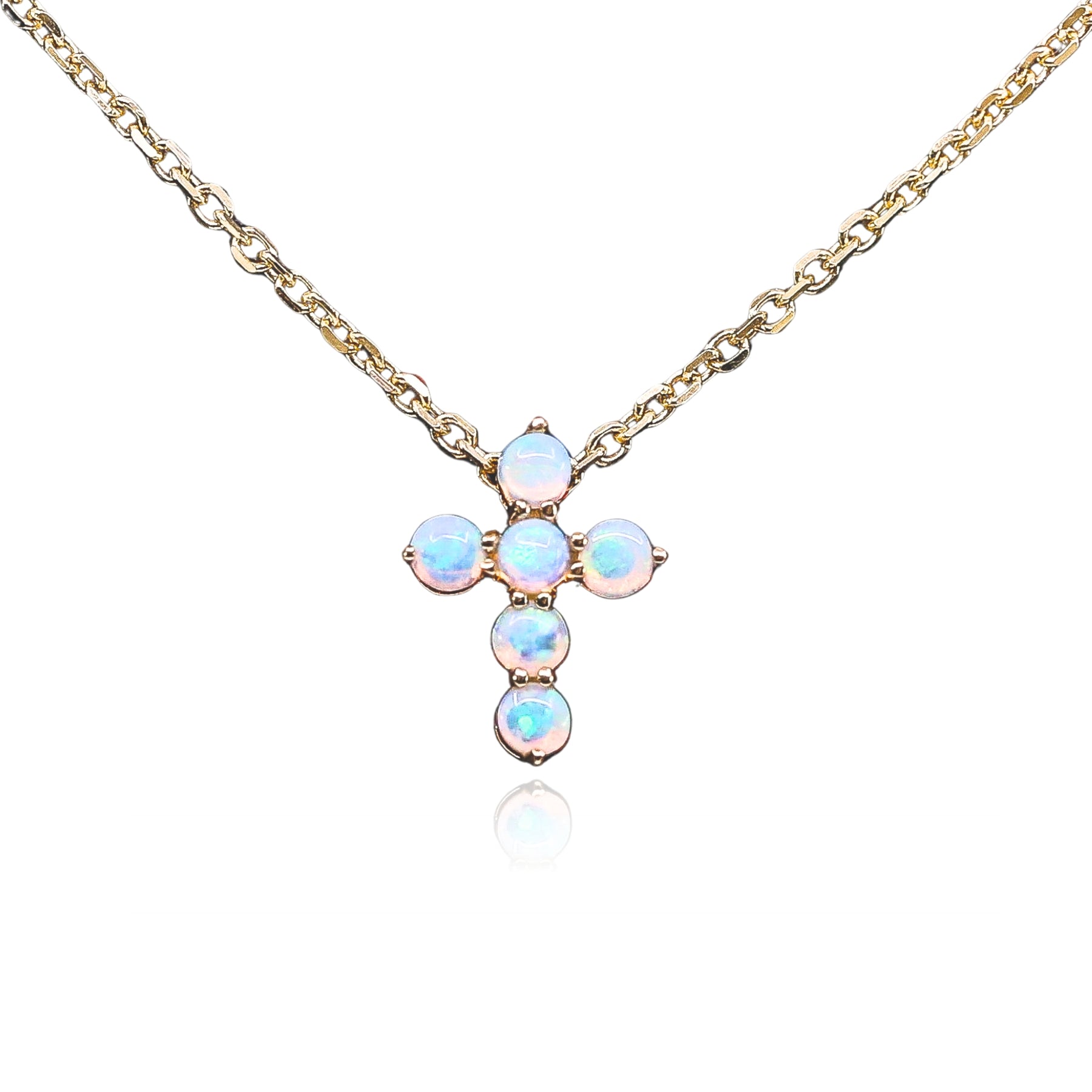 14K YELLOW GOLD AUSTRALIAN OPAL CROSS NECKLACE