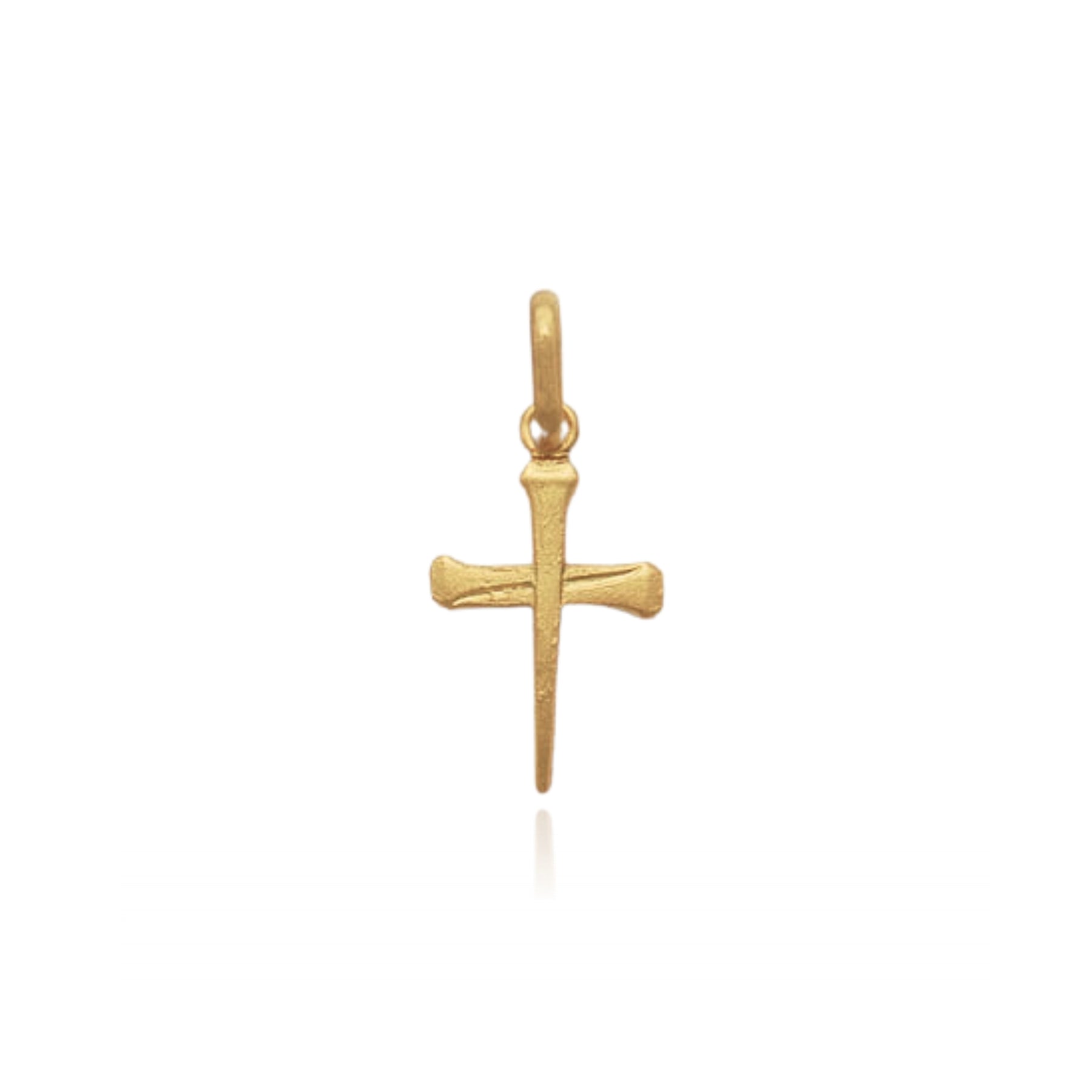 14K YELLOW GOLD SATIN THREE NAIL CROSS PENDANT CHARM - SMALL