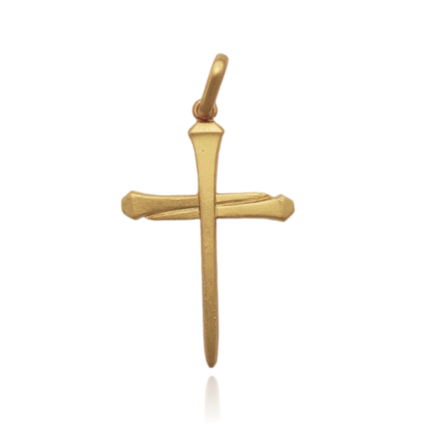 14K YELLOW GOLD SATIN THREE NAIL CROSS PENDANT CHARM