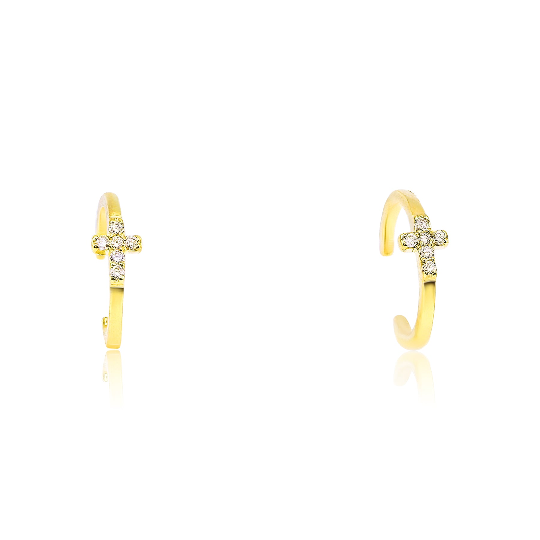 14K YELLOW GOLD DIAMOND CROSS EARRING CUFFS - 0.05CTW