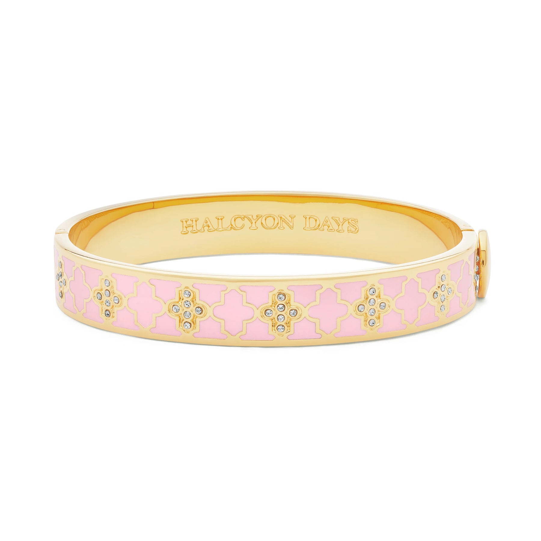 HALCYON DAYS 18K YELLOW GOLD PLATED 10MM AGAMA SPARKLE PINK ENAMELED BANGLE BRACELET