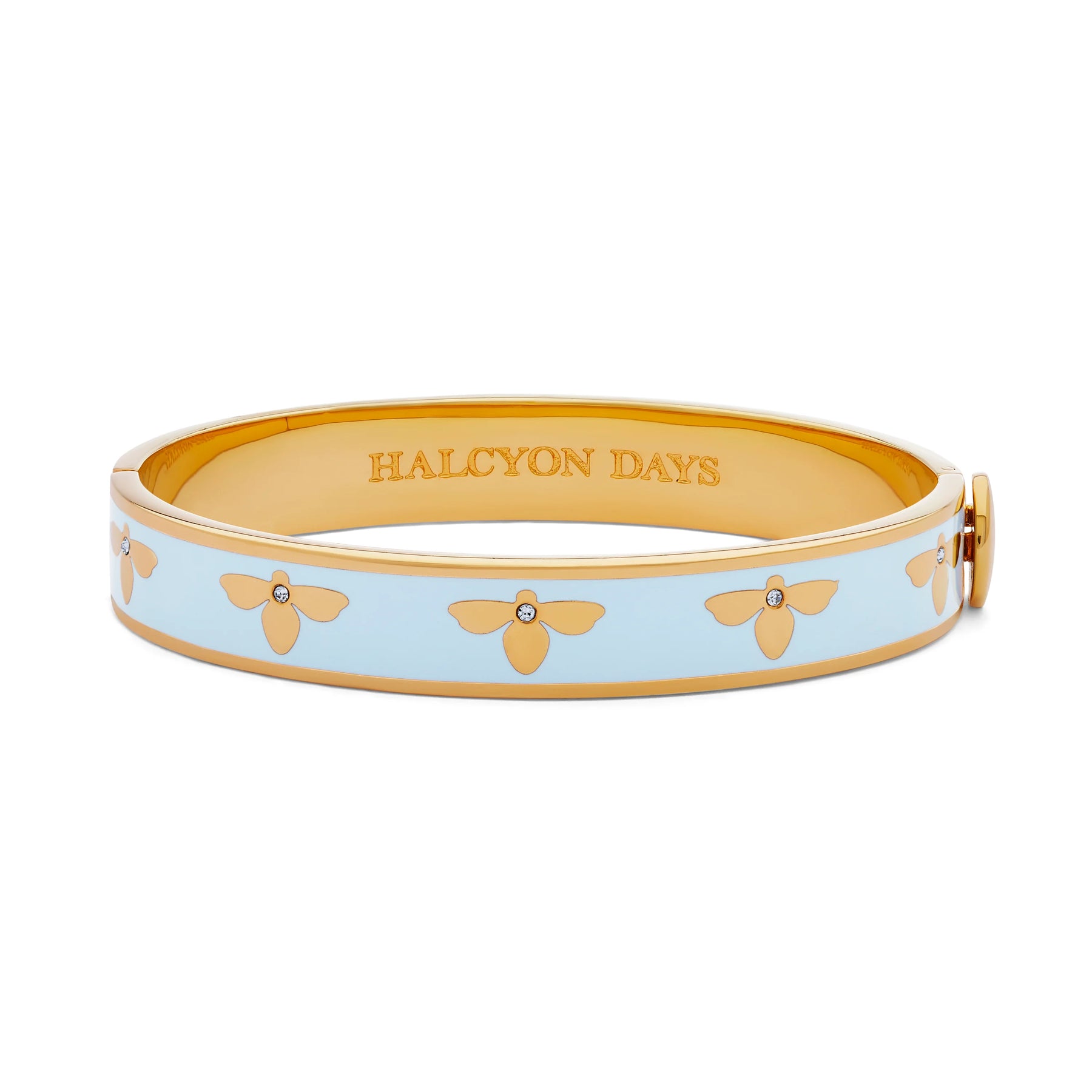 HALCYON DAYS 18K YELLOW GOLD PLATED 10MM LIGHT BLUE BANGLE BRACELET