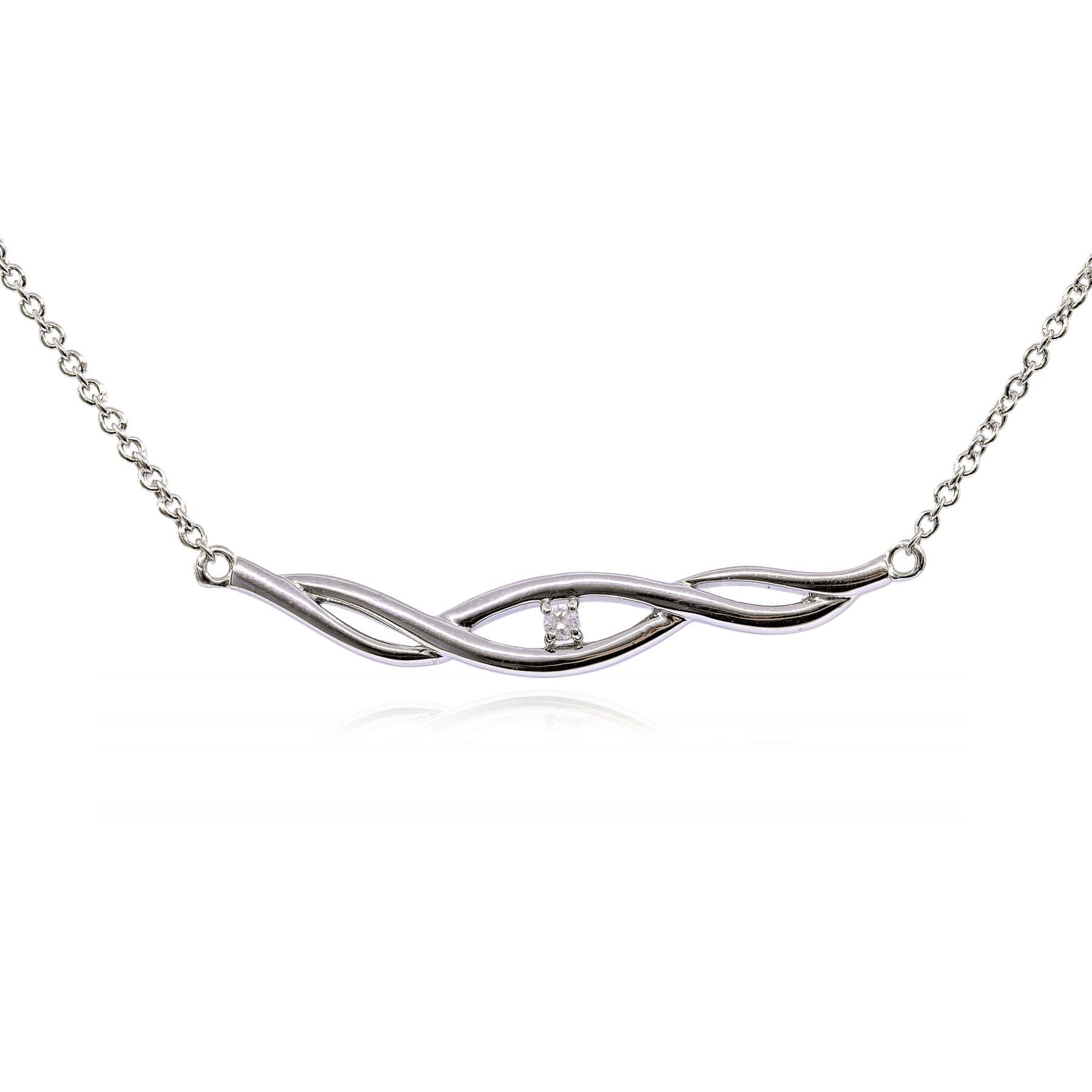 STERLING SILVER WOVEN BAR DIAMOND NECKLACE