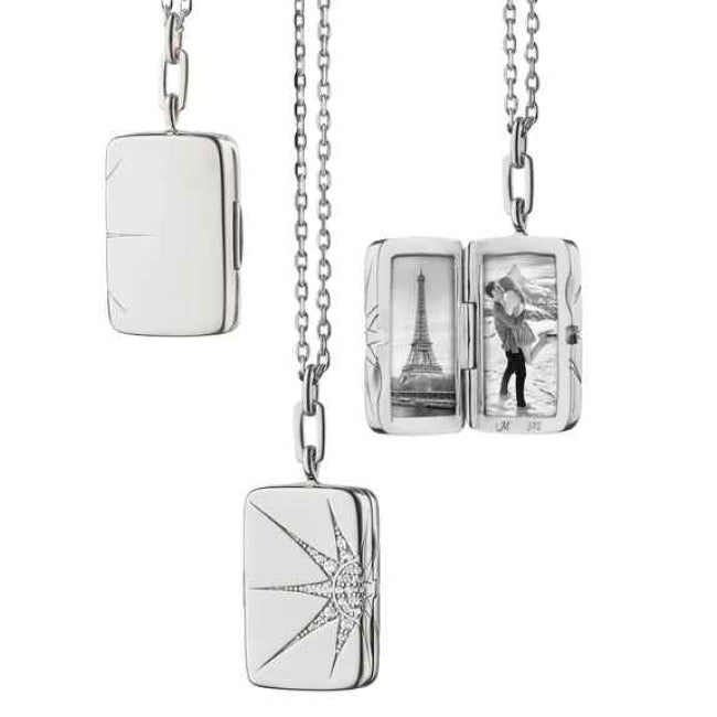 MONICA RICH KOSANN STERLING SILVER WHITE SAPPHIRE RECTANGULAR LOCKET NECKLACE