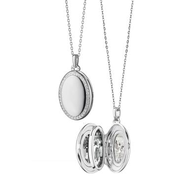 MONICA RICH KOSANN STERLING SILVER WHITE SAPPHIRE OVAL LOCKET NECKLACE