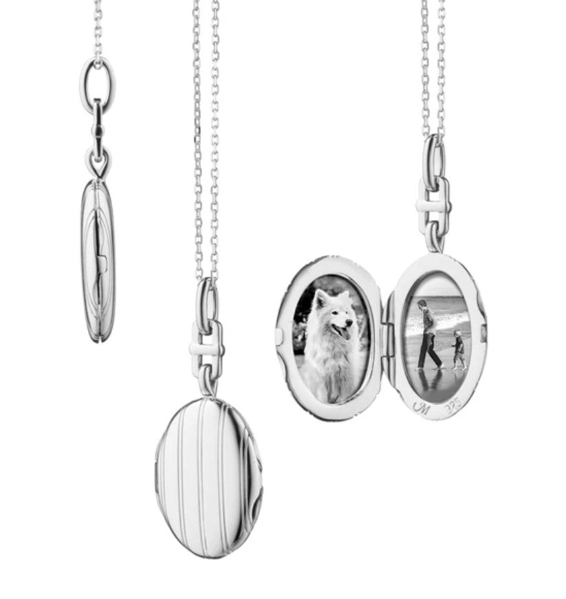 MONICA RICH KOSANN STERLING SILVER SLIM OVAL PINSTRIPE LOCKET NECKLACE