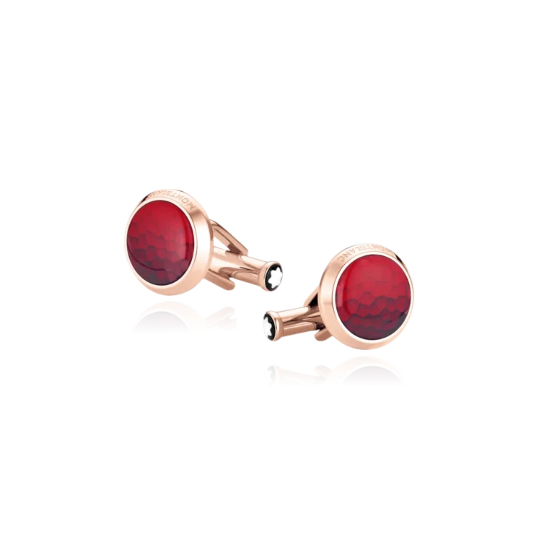 MONT BLANC ROSE GOLD COATED MEISTERSTUCK CUFFLINKS WITH RED INLAY