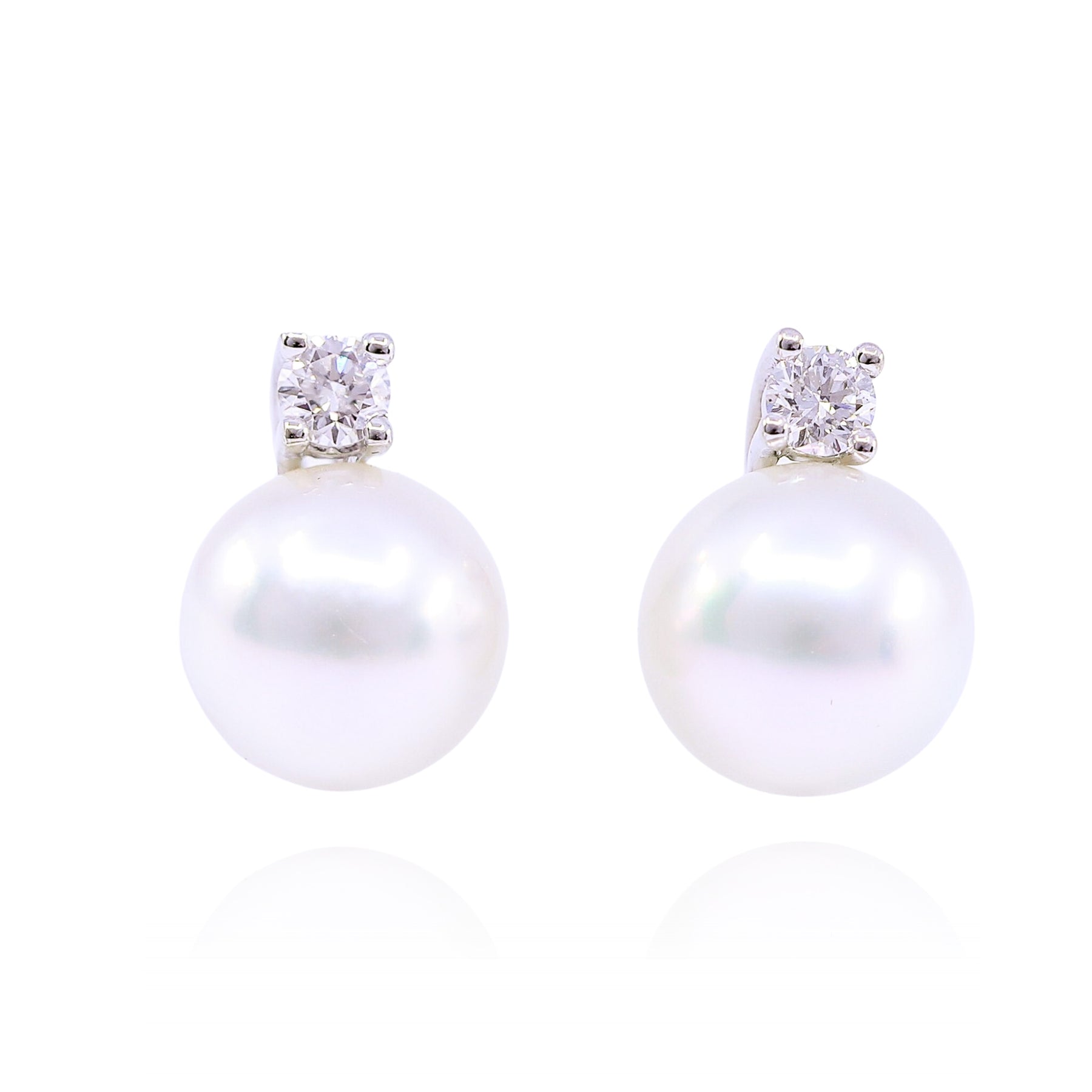 18K WHITE GOLD 8.5-9MM SOUTH SEA PEARL DIAMOND STUD EARRINGS - 0.35CTW