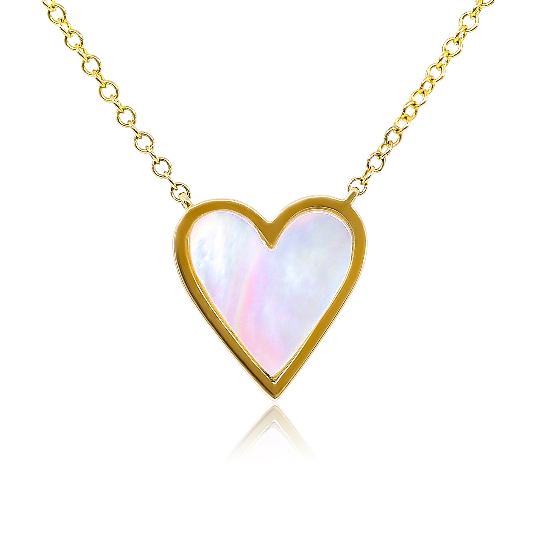 18K YELLOW GOLD WHITE MOTHER-OF-PEARL HEART PENDANT NECKLACE