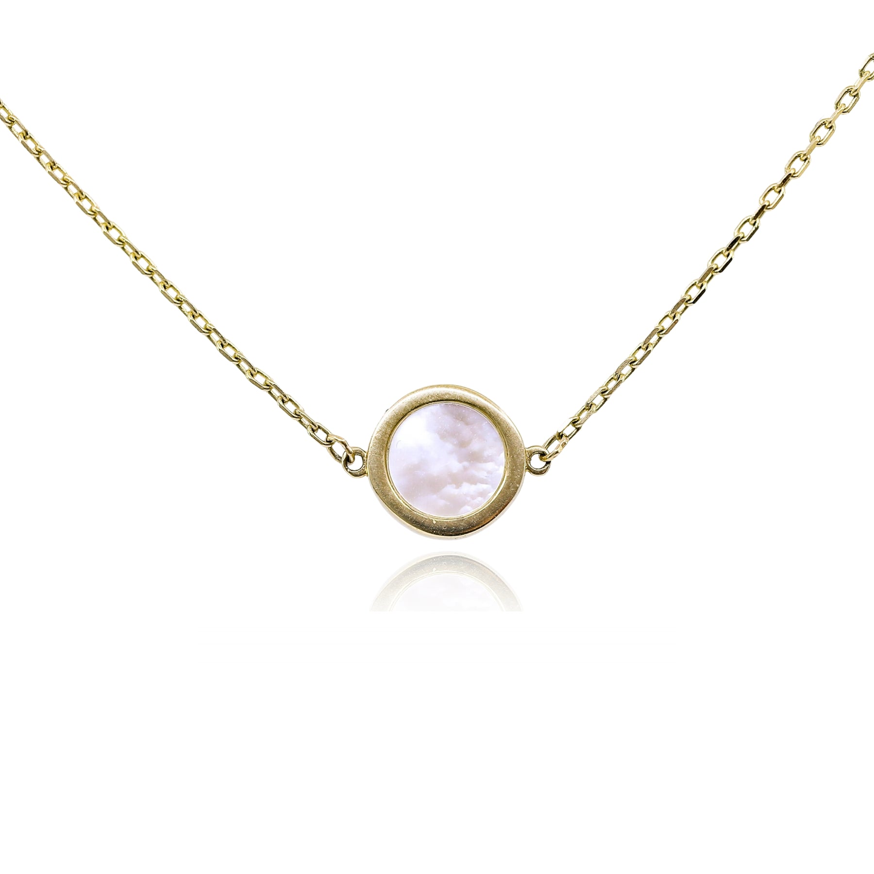 14K YELLOW GOLD ROUND MOTHER-OF-PEARL NECKLACE