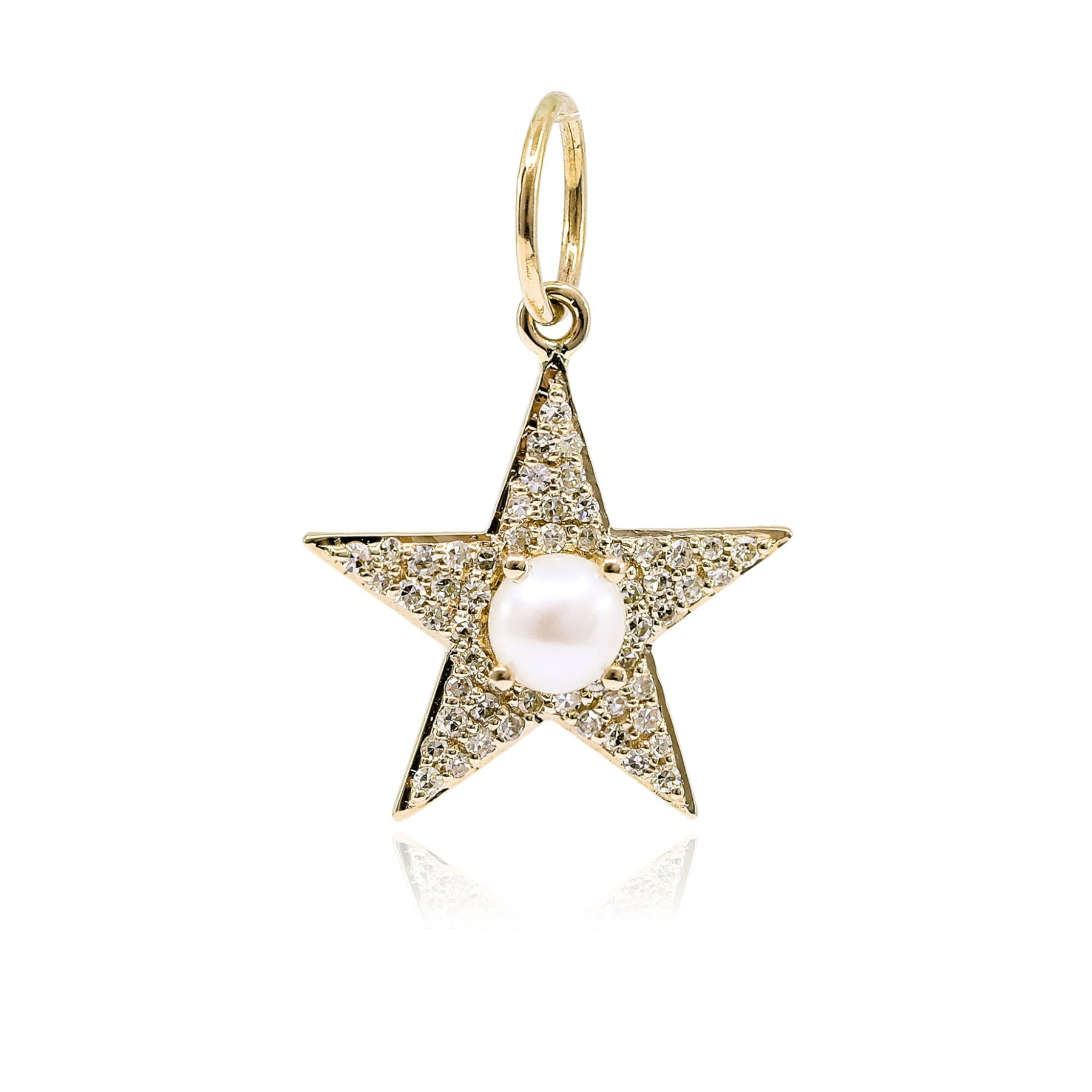 14K YELLOW GOLD PAVE DIAMOND AND PEARL CHARM