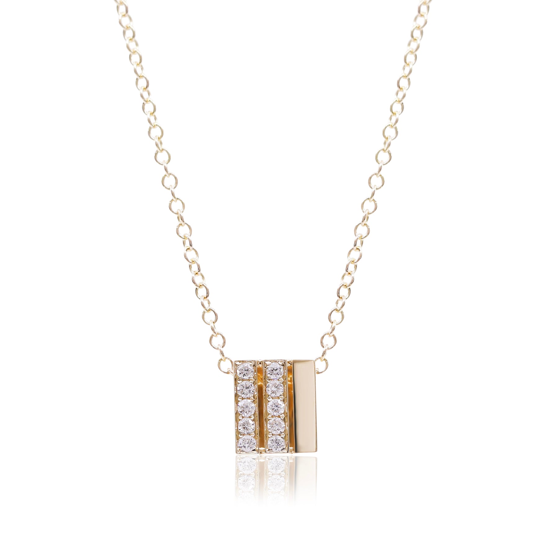 18K YELLOW GOLD DIAMOND CUTOUT CUBE PENDANT 0.12CTW