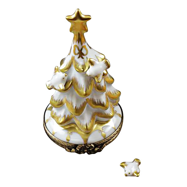 ROCHARD LIMOGES HANDPAINTED WHITE AND GOLD CHRISTMAS TREE WITH DOVES