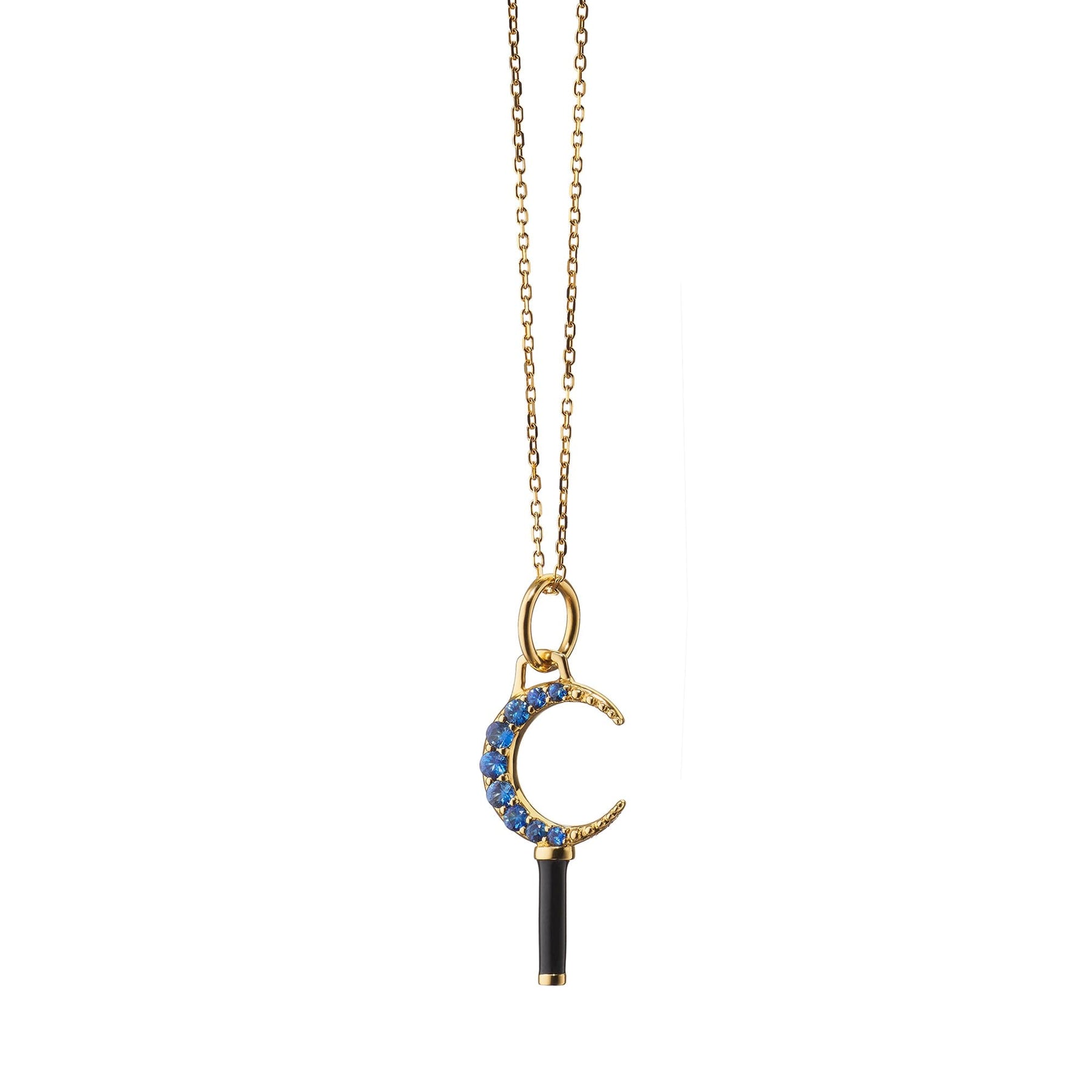 Monica Rich Kosann 18K Yellow Gold Crescent Moon Pocketwatch Key Charm Necklace