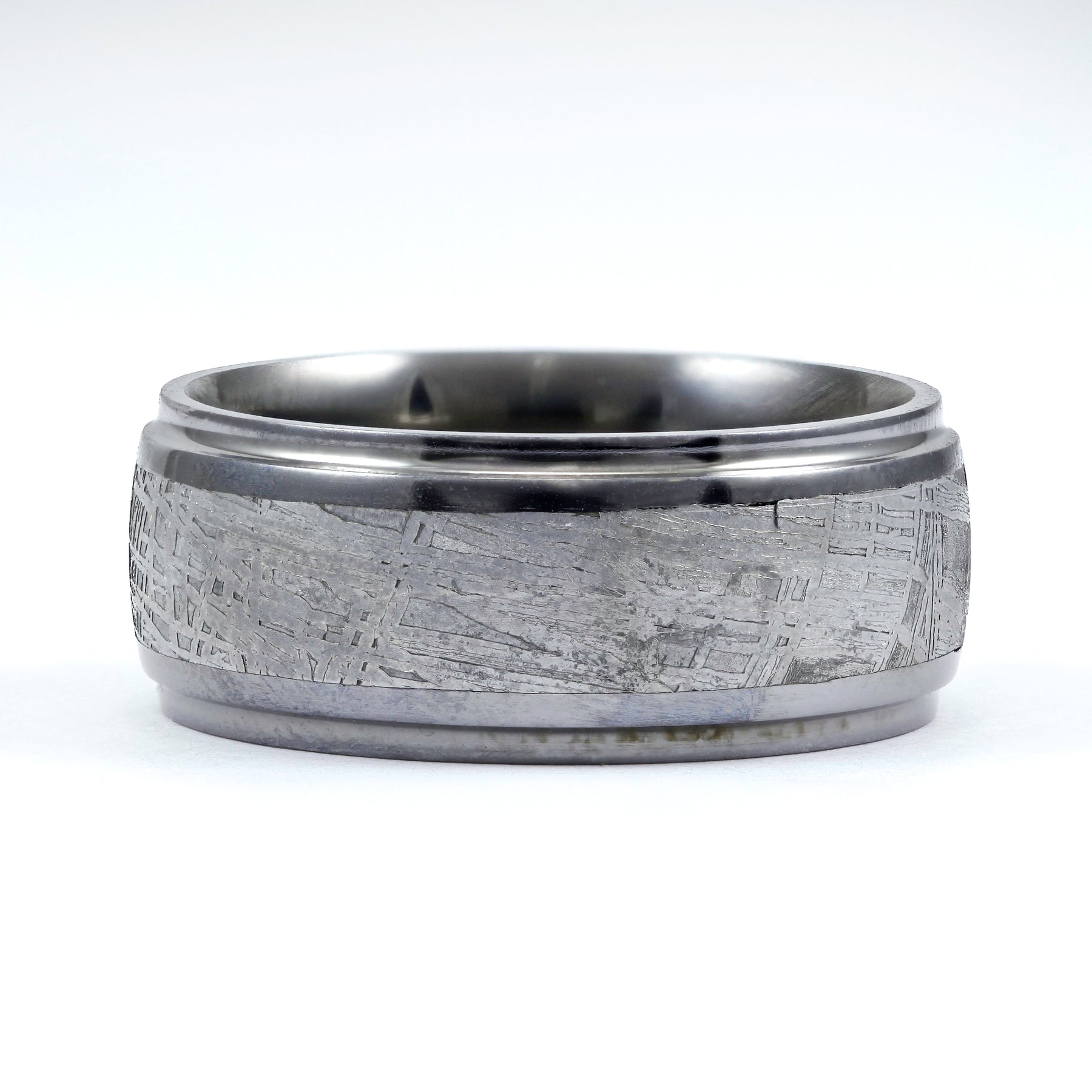 TANTALUM AND METEORITE CENTER INLAY WEDDING BAND