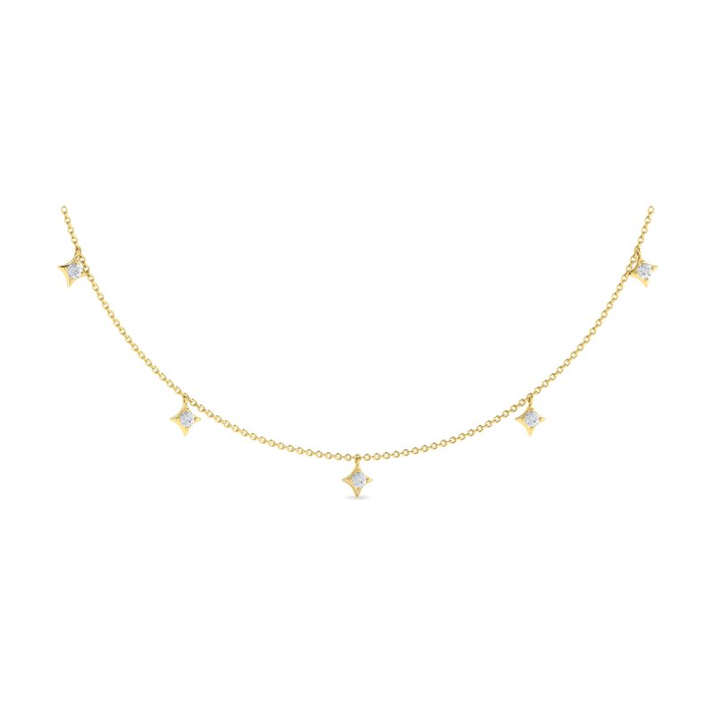 14K YELLOW GOLD 16-18 INCH DIAMOND STAR STATION CABLE CHAIN NECKLACE 0.68CTW