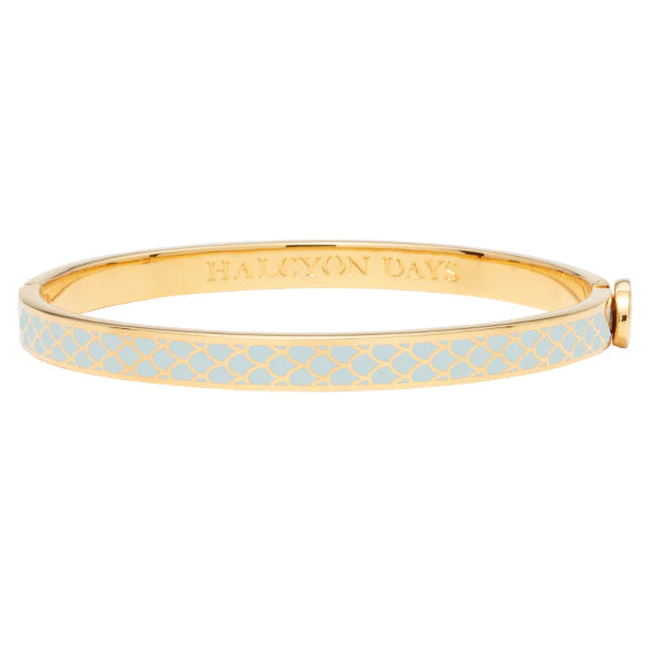 Halcyon Days 18K yellow gold plated 6mm salamander Forget-me-Not enameled hinged bangle