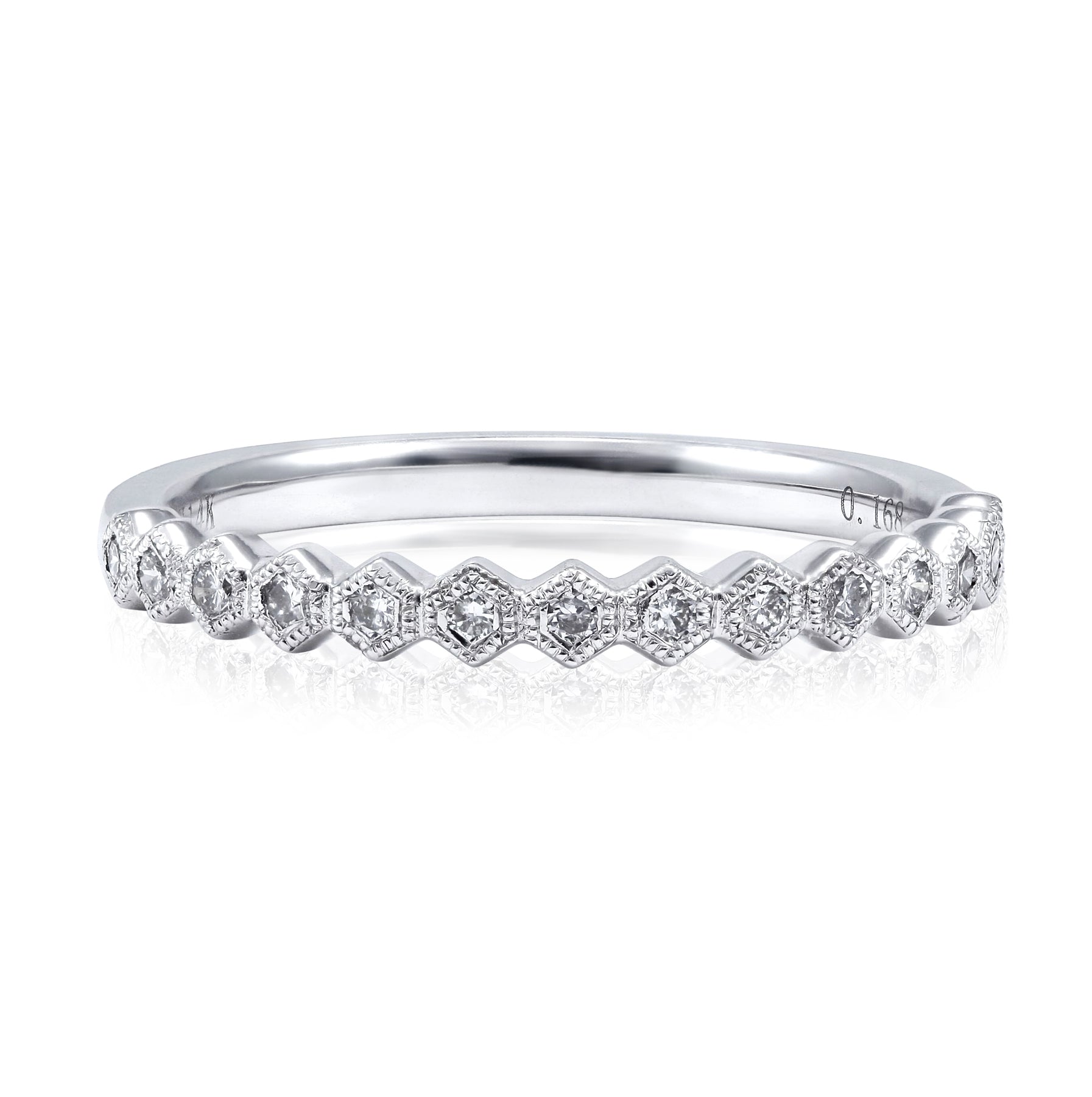 14K WHITE GOLD DIAMOND STACKABLE HEXAGONAL BAND