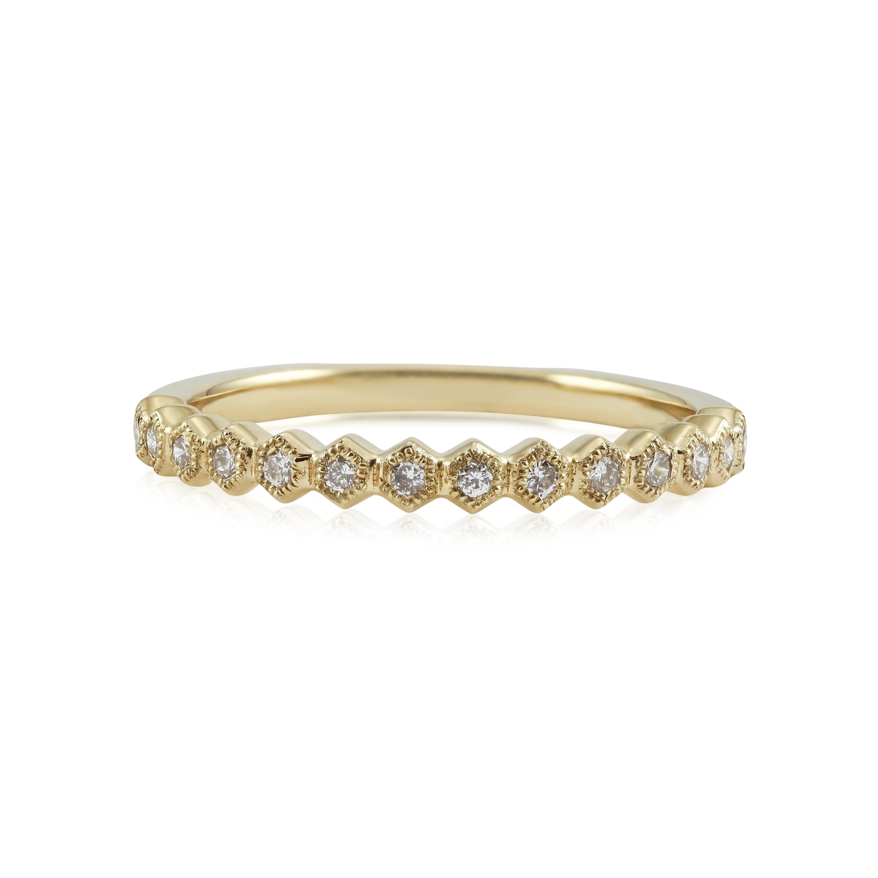 14K YELLOW GOLD HEXAGONAL DIAMOND STACKING BAND 0.16CT