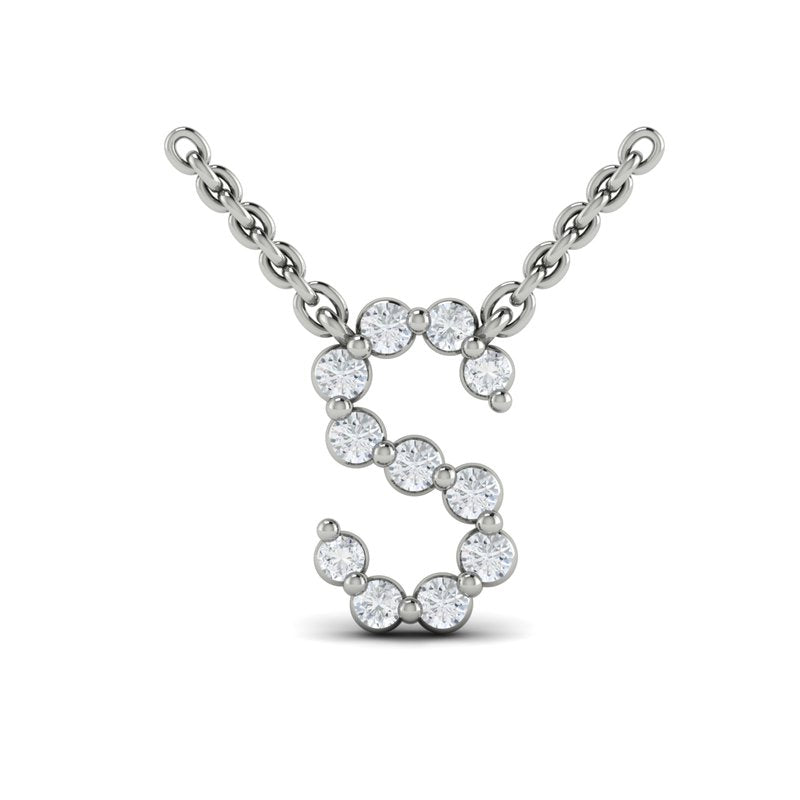 14K WHITE GOLD 16-18 INCH DIAMOND S INITIAL NECKLACE 0.21CTW