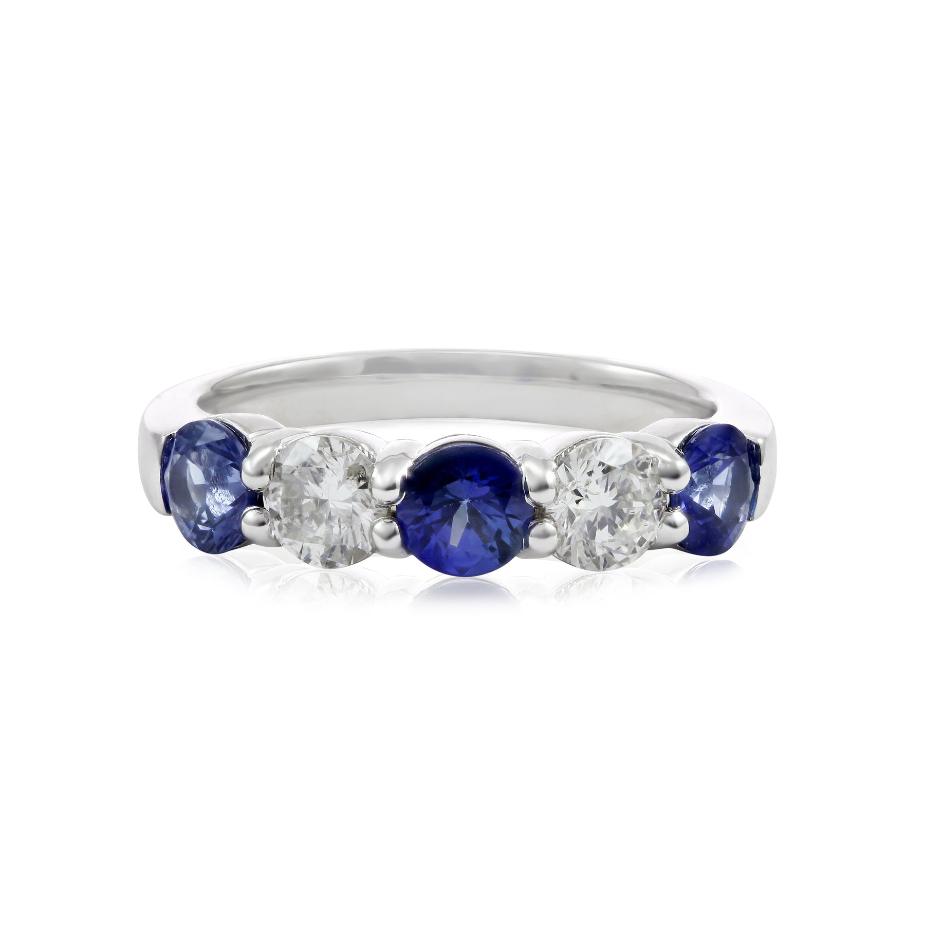 14K WHITE GOLD DIAMOND CUT SAPPHIRE AND DIAMOND 5-STONE BAND