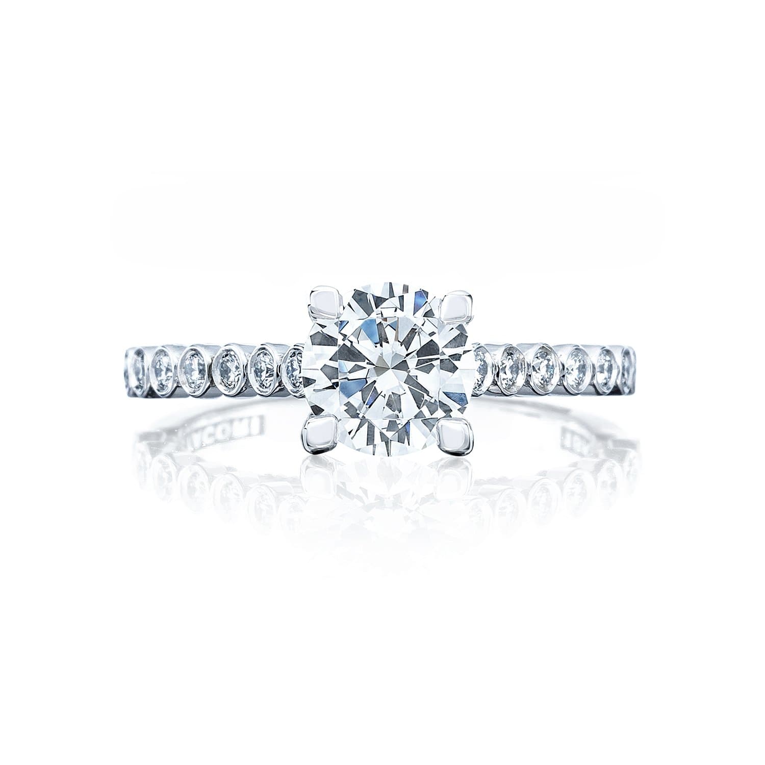 18K White Gold Tacori 4-Prong Diamond Bezel Shoulder Semi-Mount Engagement Ring (Setting Only)