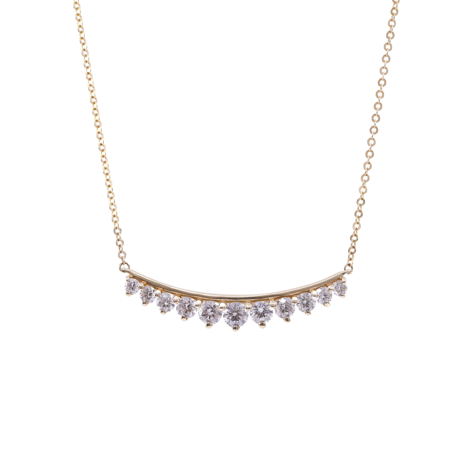 14K YELLOW GOLD CURVED DIAMOND BAR NECKLACE