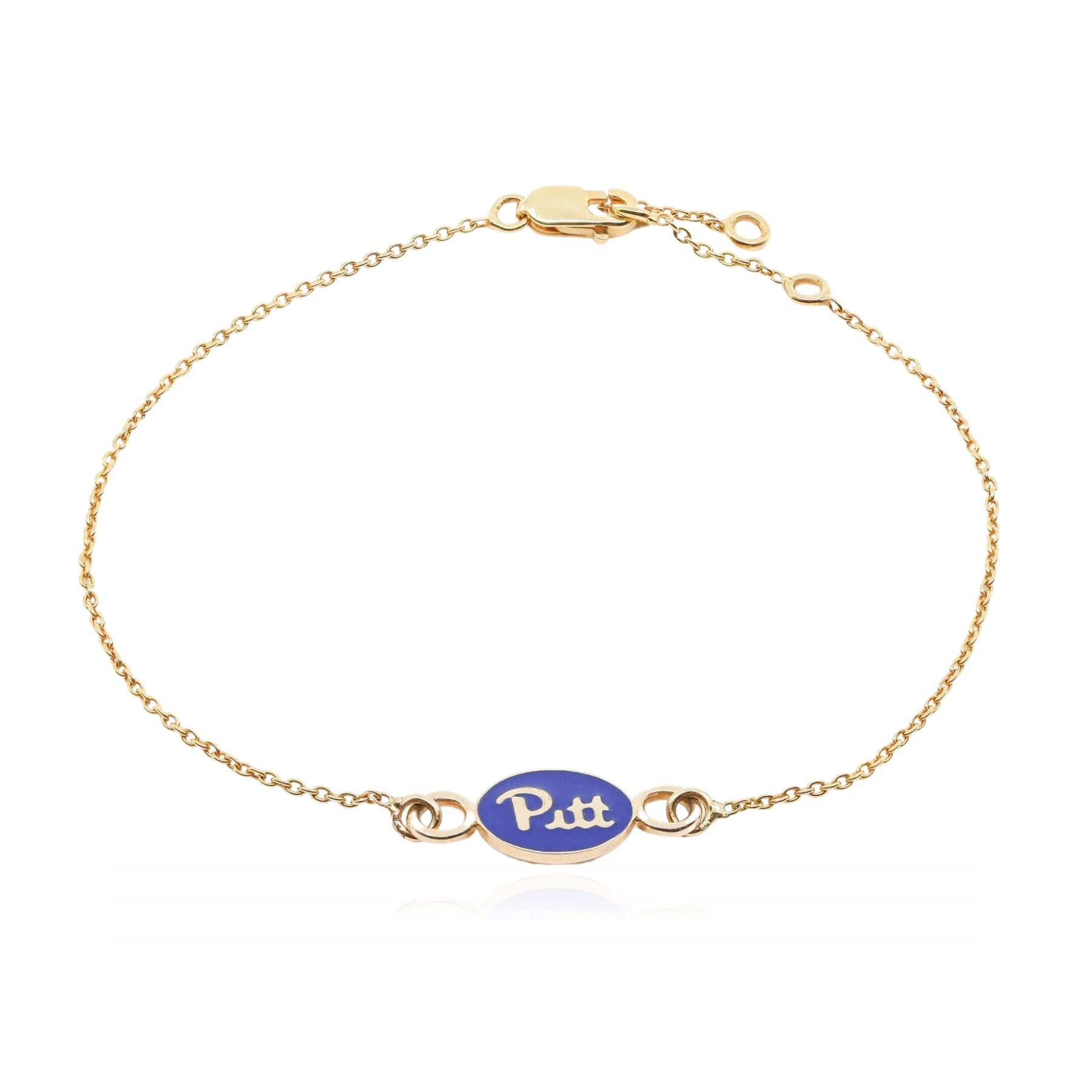 14K YELLOW GOLD PITT BLUE ENAMEL CHARM BRACELET