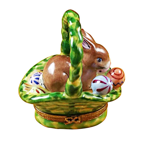 ROCHARD LIMOGES PORCELAIN BUNNY IN BASKET WITH EGGS