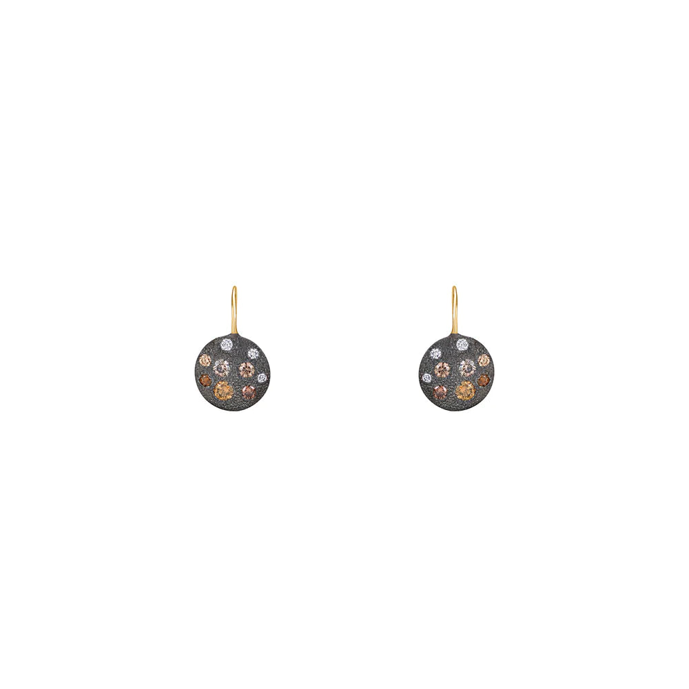 SUNEERA BLACK RHODIUM AND STERLING SILVER CARMEN DISC CHAMPAGNE DIAMOND EARRINGS