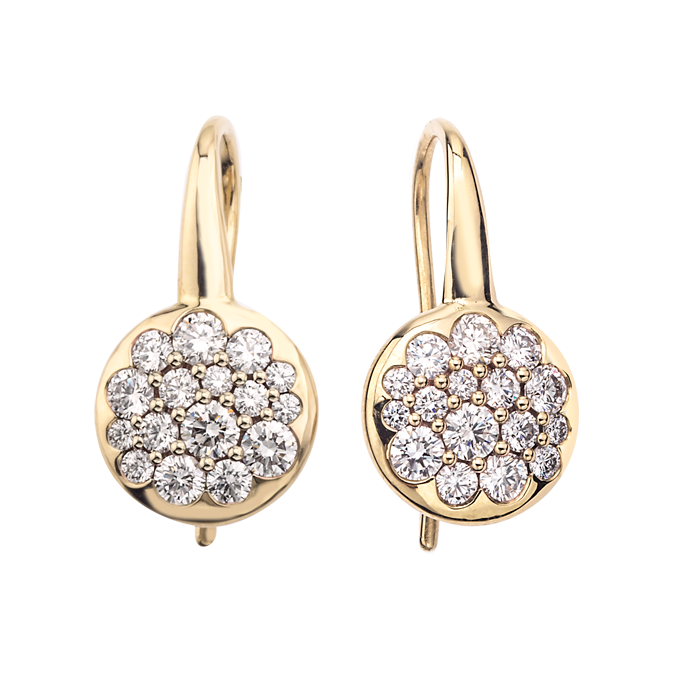 MARK PATTERSON 18K YELLOW GOLD TANGO CLUSTER DISC DROP EARRINGS WITH DIAMONDS 1.27CTW