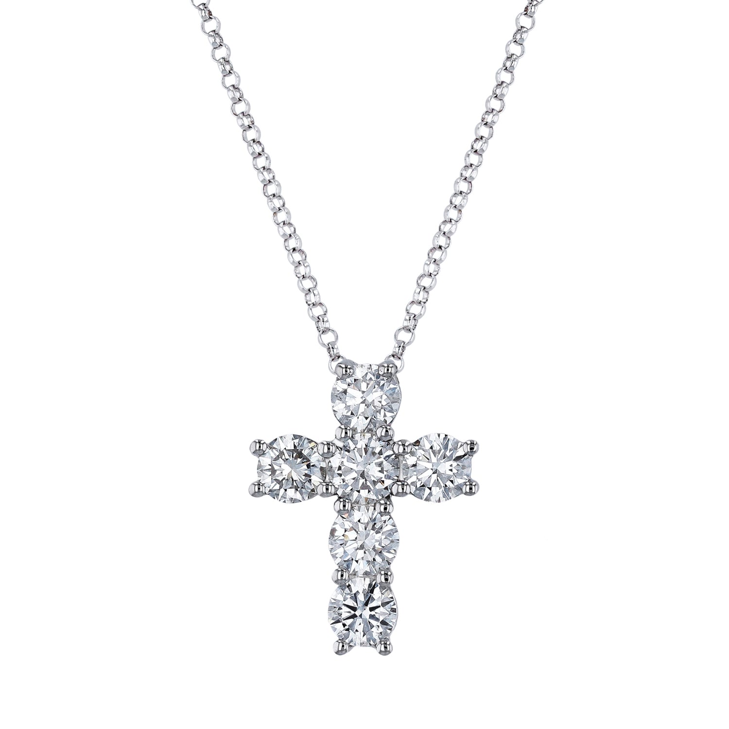 PLATINUM DIAMOND CROSS PENDANT NECKLACE WITH ROUND DIAMONDS 0.90CTW