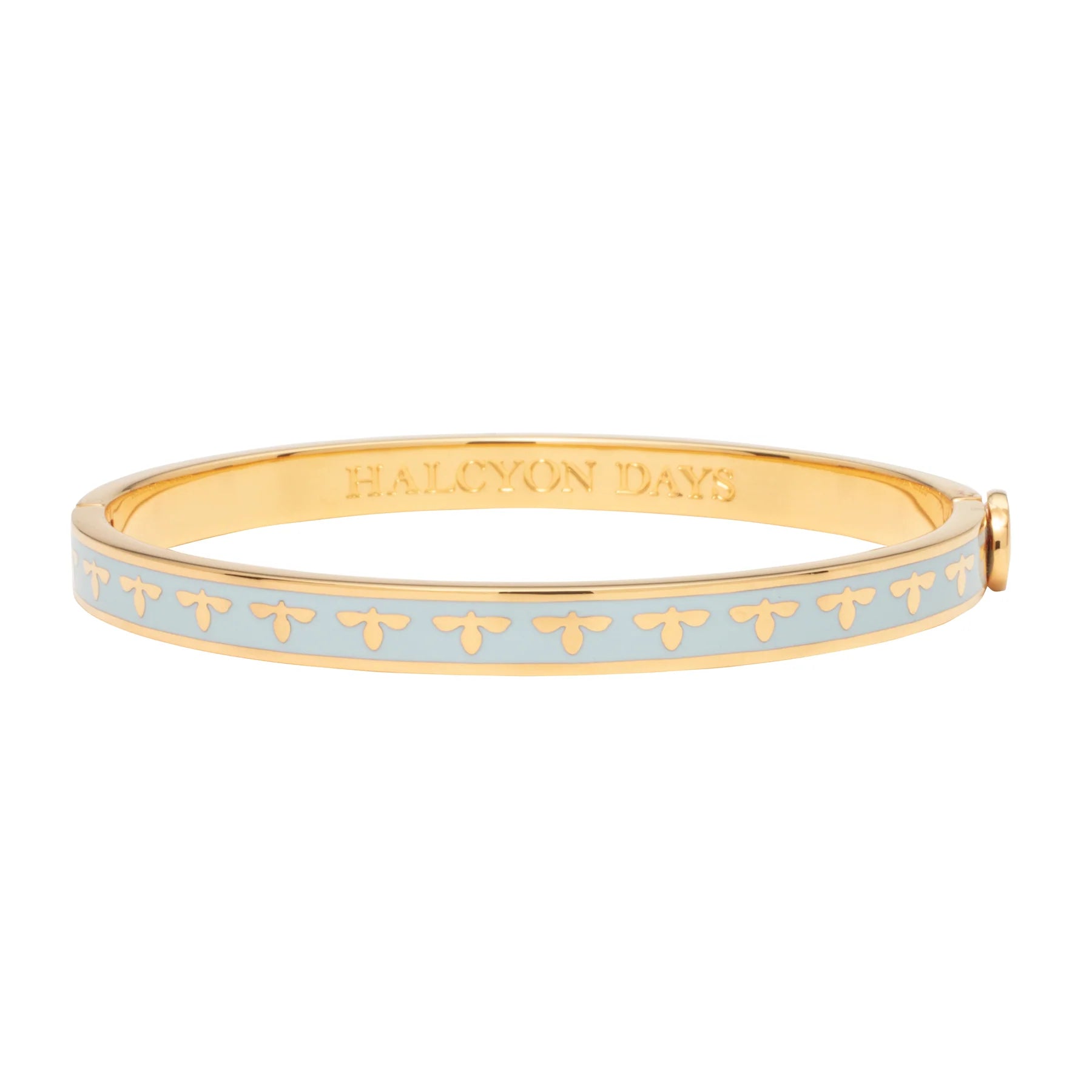 HALCYON DAYS 18K YELLOW GOLD PLATED 6MM BEE FORGET-ME-NOT ENAMELED BANGLE BRACELET