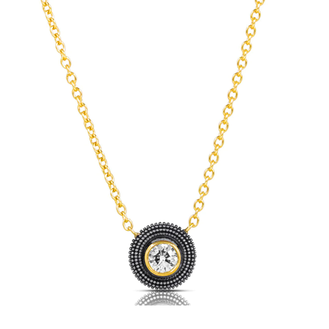 SUNEERA BLACK RHODIUM AND STERLING SILVER JOSS DIAMOND PENDANT WITH 14K YELLOW GOLD NECKLACE