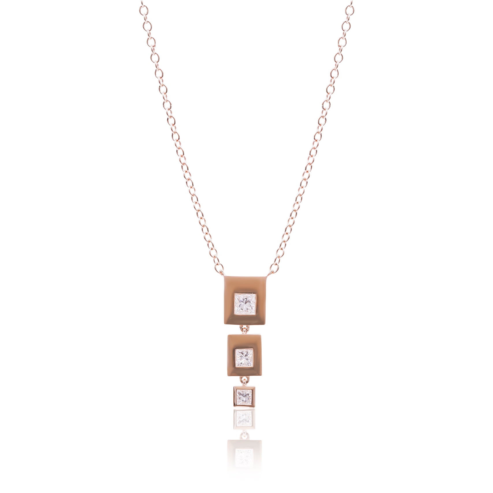 18K ROSE GOLD SEGMENTED BAR PENDANT WITH BEZEL-SET PRINCESS CUT DIAMONDS 0.30CTW