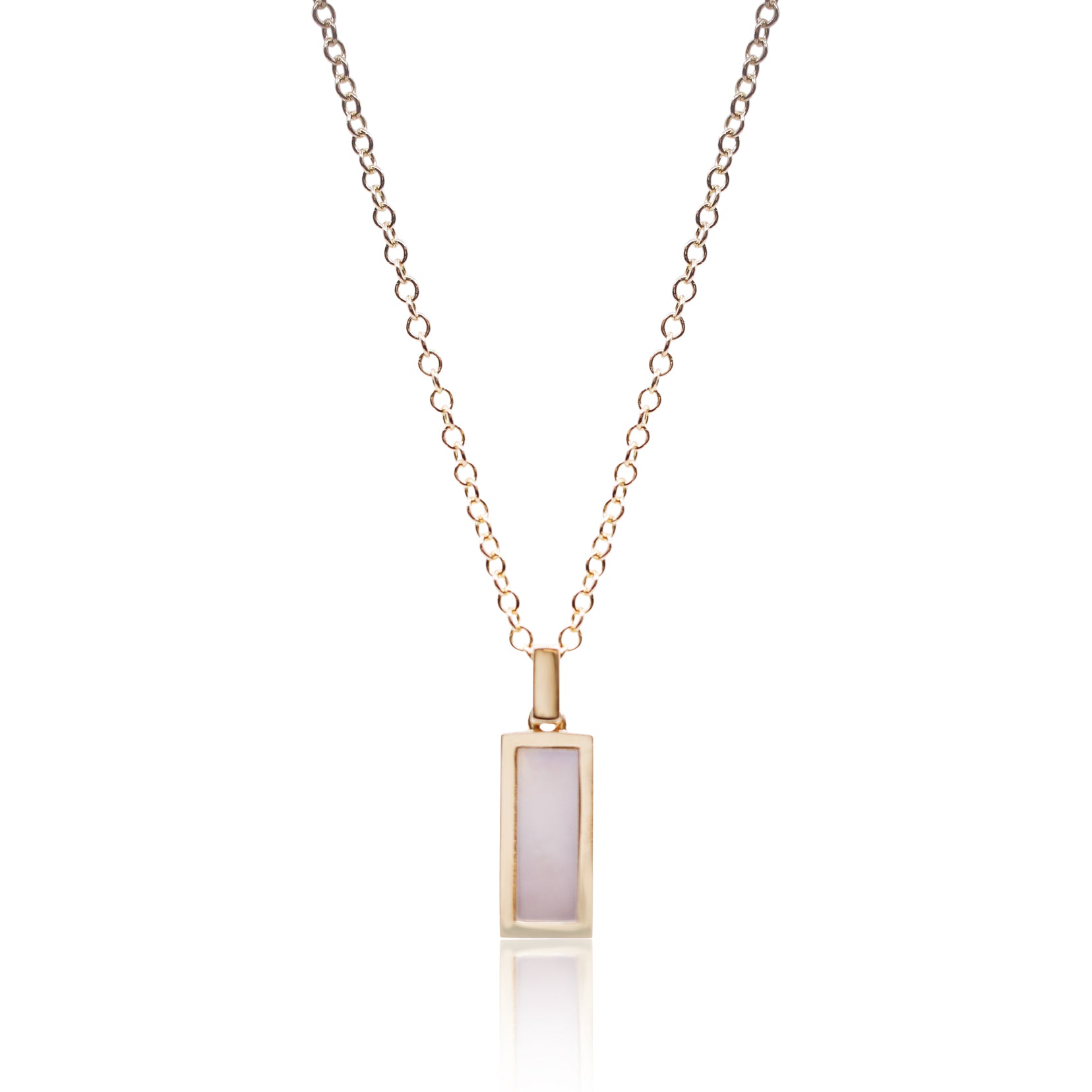 18K YELLOW GOLD RECTANGULAR MOTHER-OF-PEARL INLAY BAR PENDANT NECKLACE